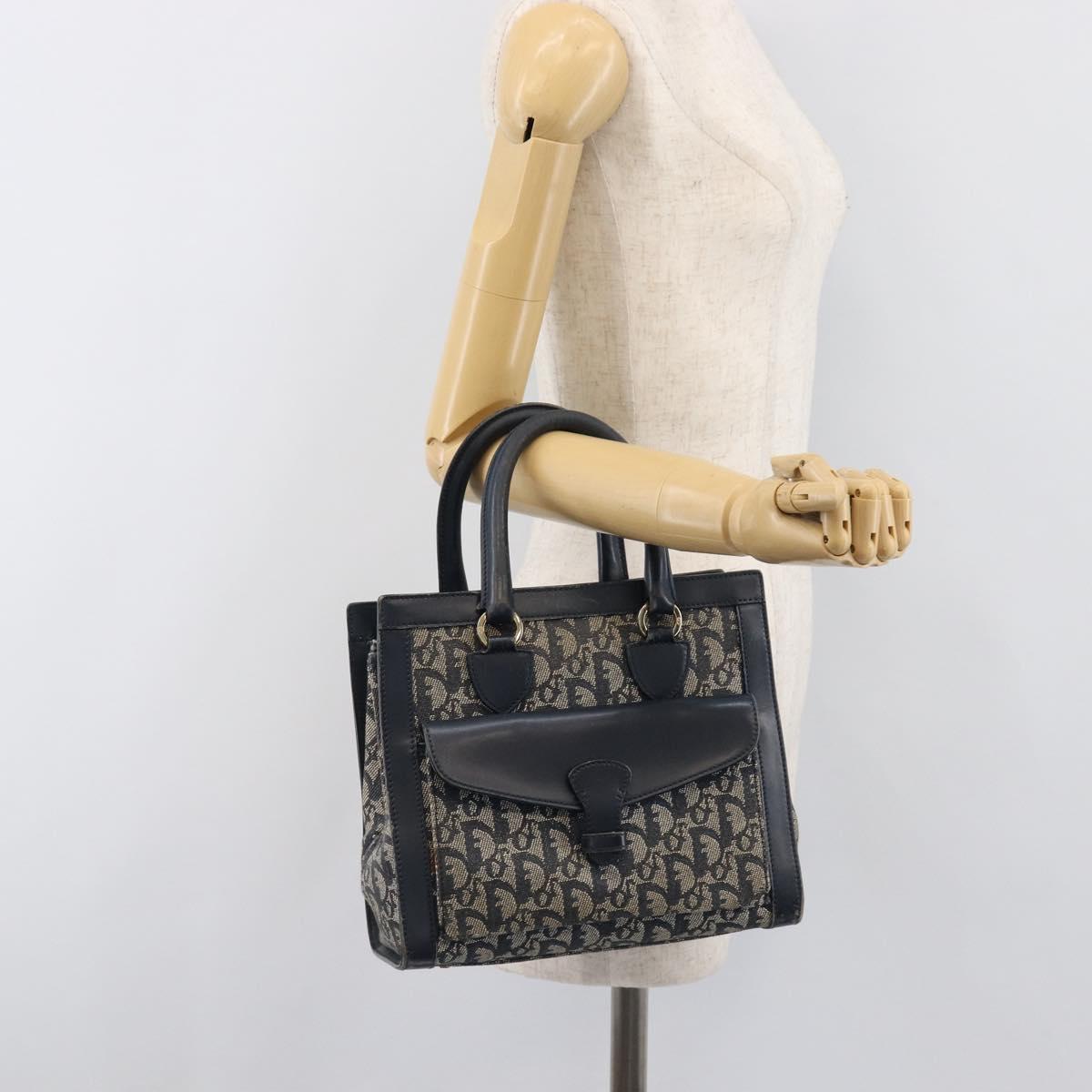 Christian Dior Trotter Canvas Hand Bag Navy Gold Auth 201927