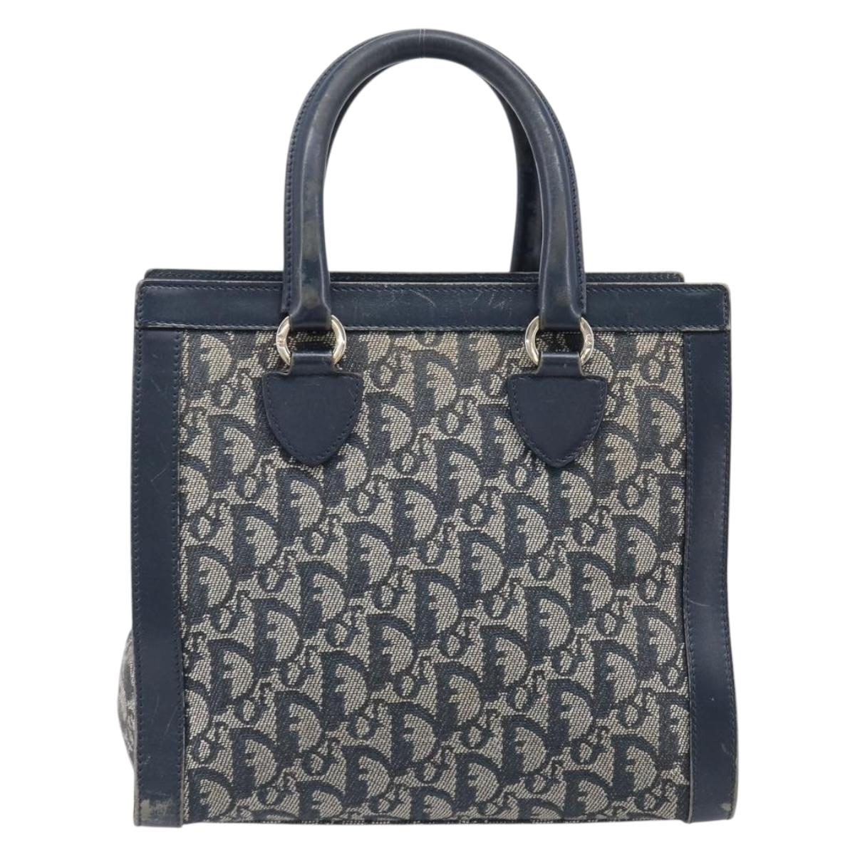 Christian Dior Trotter Canvas Hand Bag Navy Gold Auth 201927