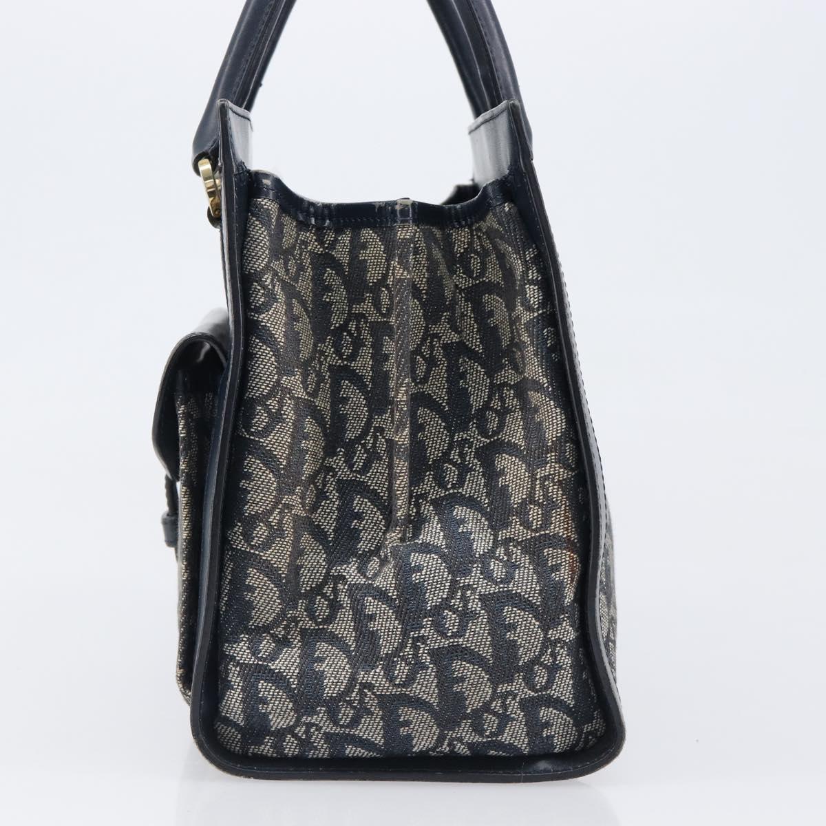 Christian Dior Trotter Canvas Hand Bag Navy Gold Auth 201927