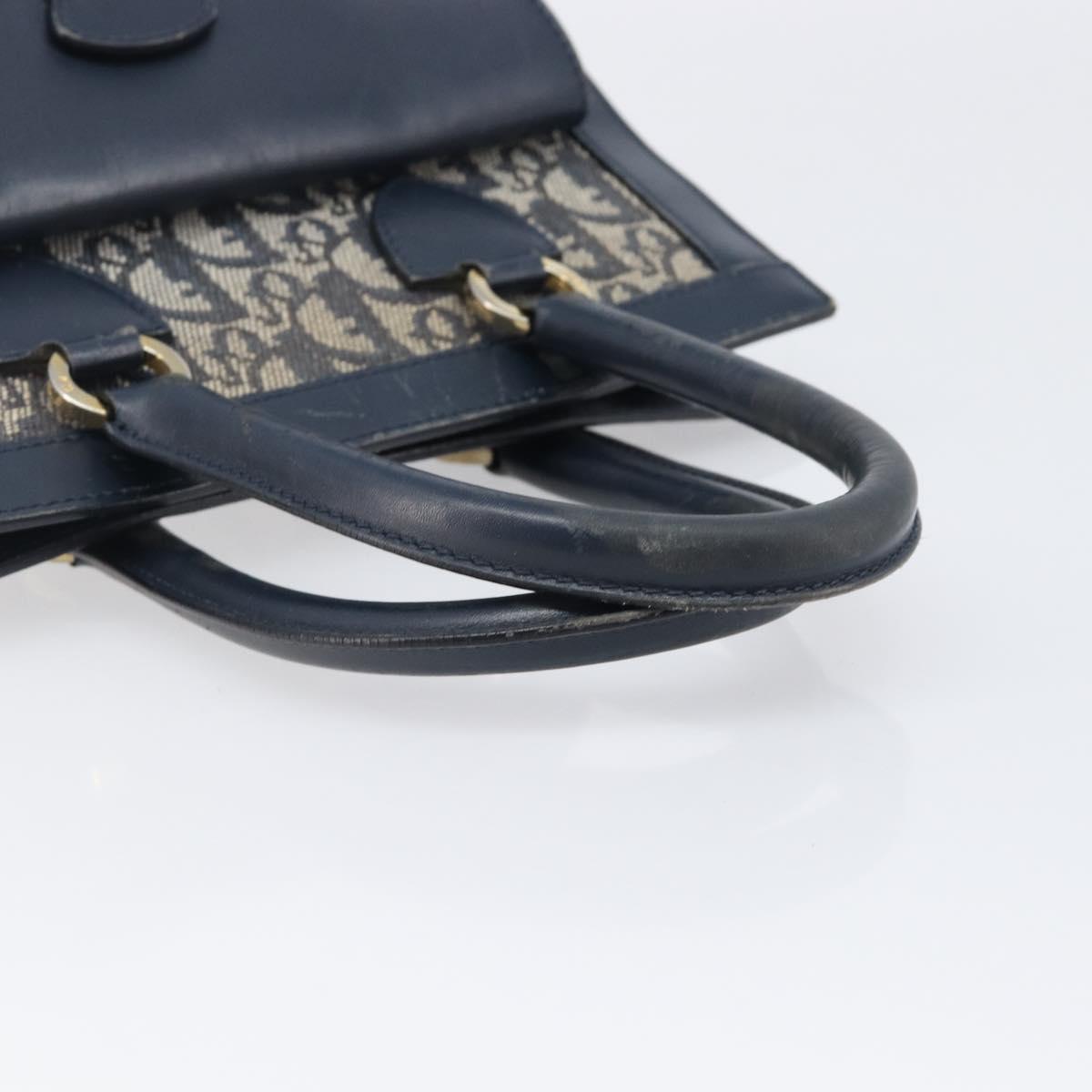 Christian Dior Trotter Canvas Hand Bag Navy Gold Auth 201927