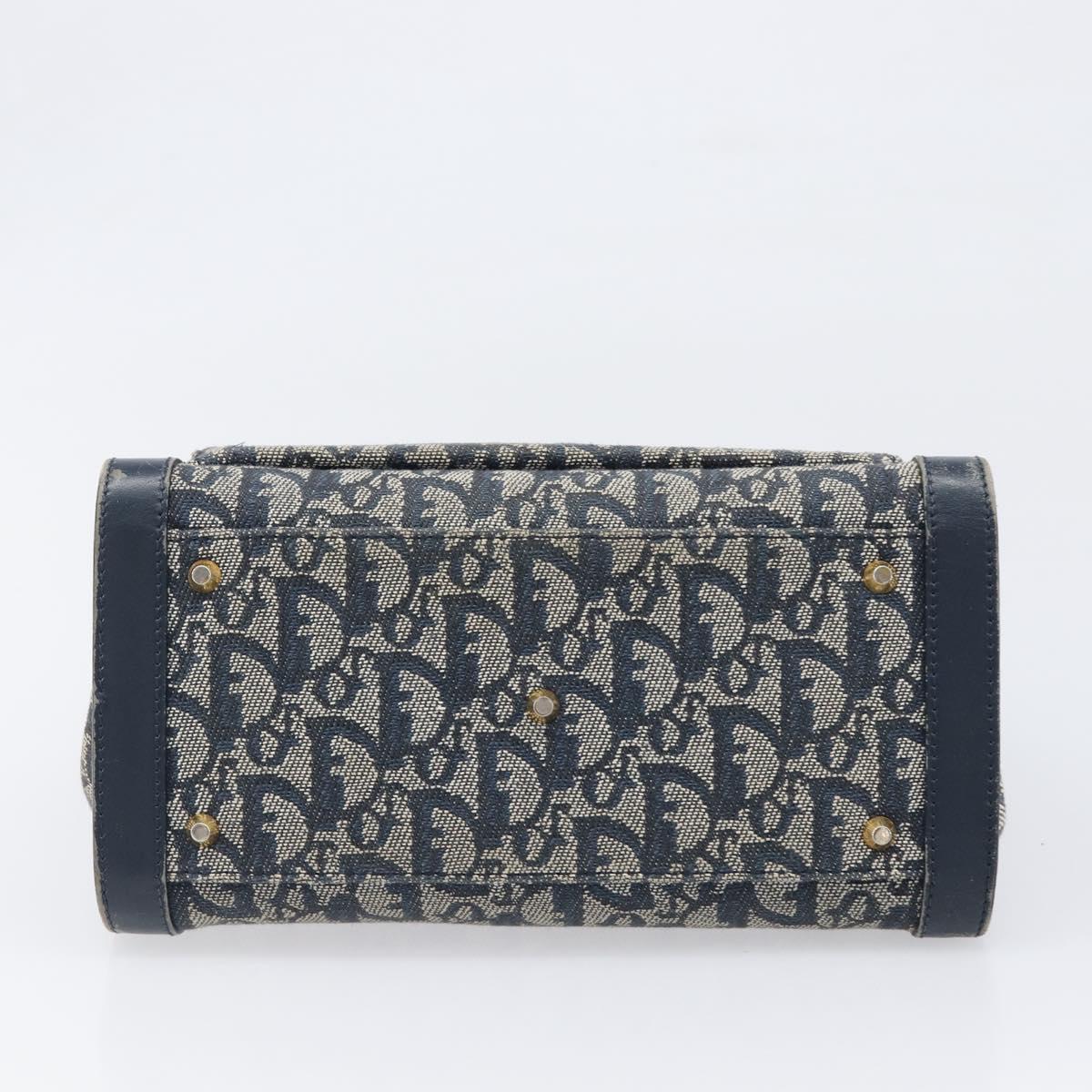 Christian Dior Trotter Canvas Hand Bag Navy Gold Auth 201927