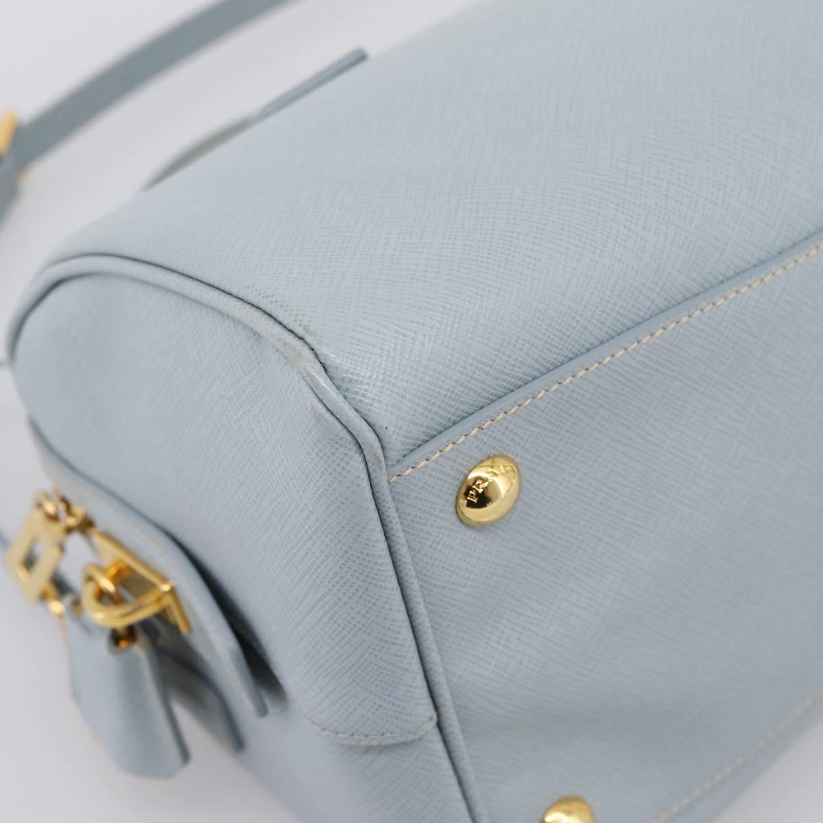 PRADA Boston Bag Saffiano leather 2way Light Blue Gold Auth 201928A