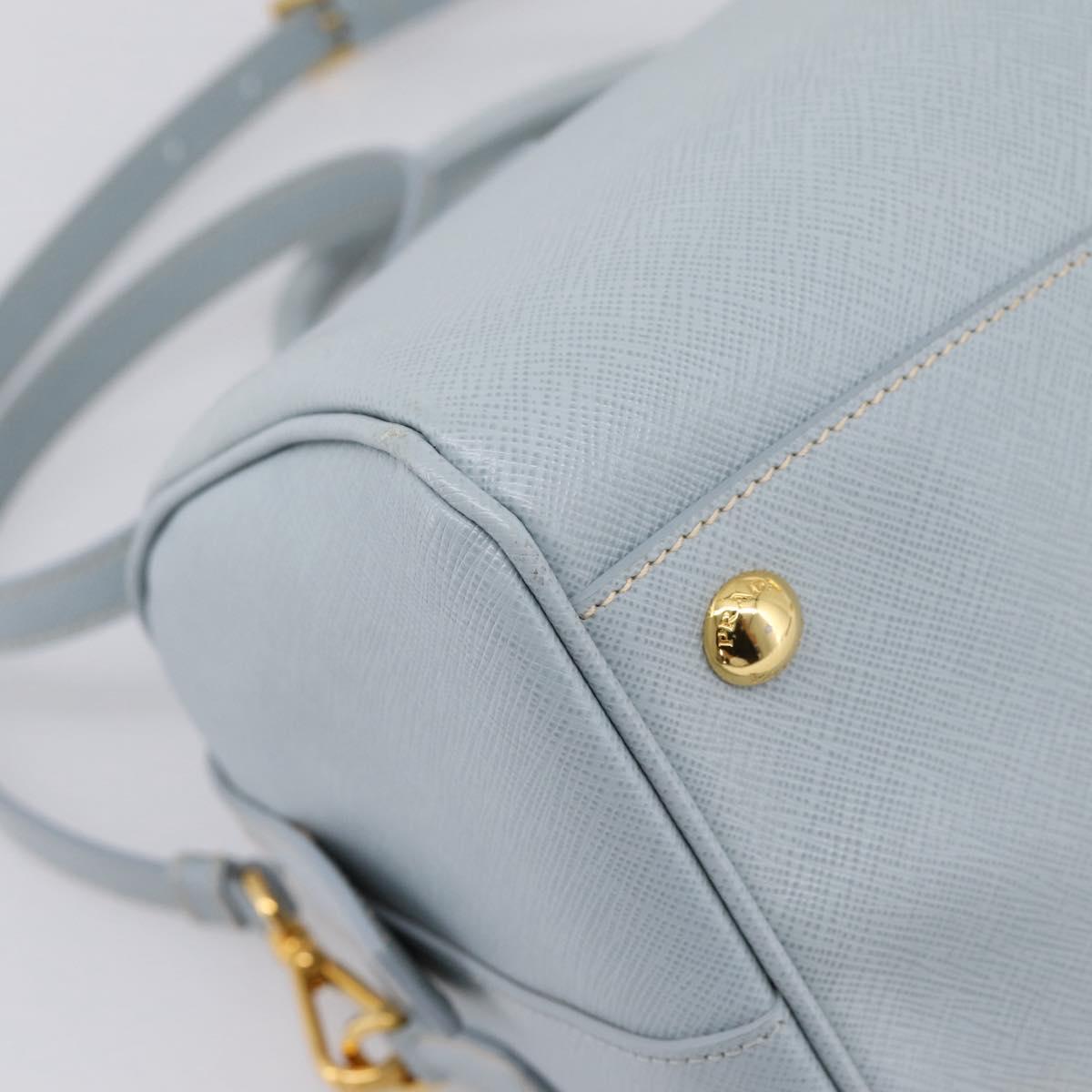 PRADA Boston Bag Saffiano leather 2way Light Blue Gold Auth 201928A