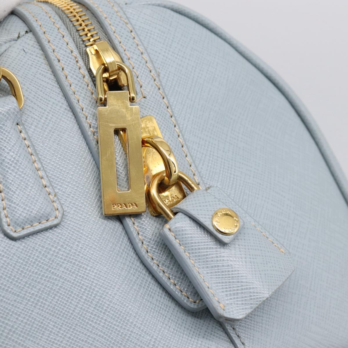 PRADA Boston Bag Saffiano leather 2way Light Blue Gold Auth 201928A