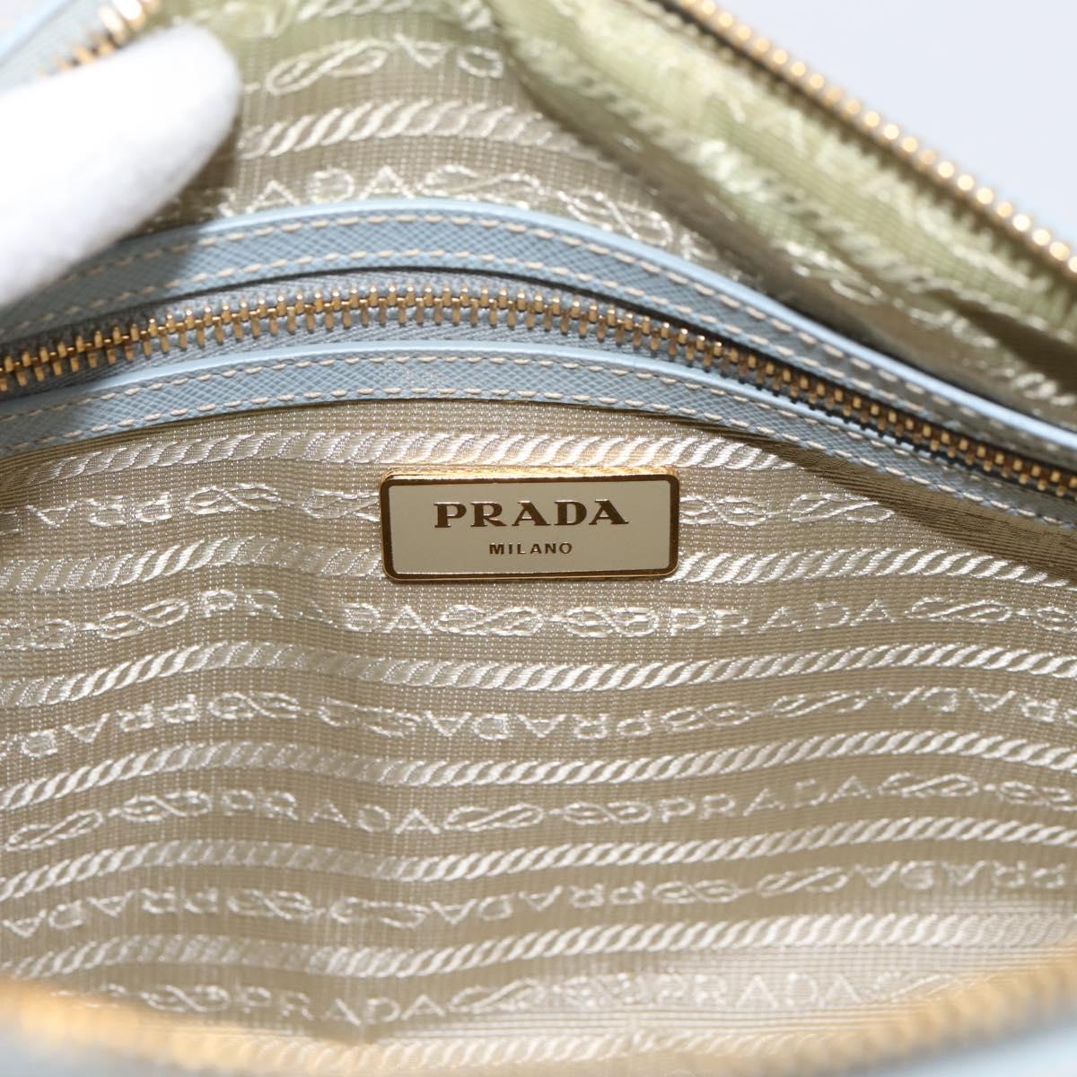 PRADA Boston Bag Saffiano leather 2way Light Blue Gold Auth 201928A