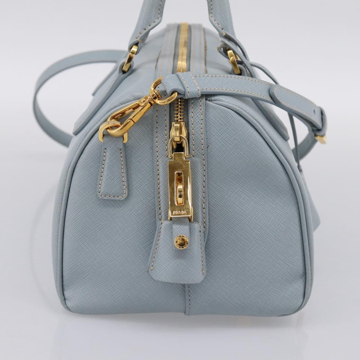 PRADA Boston Bag Saffiano leather 2way Light Blue Gold Auth 201928A
