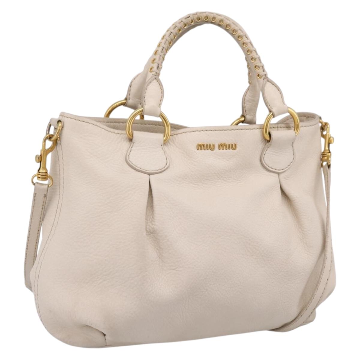 Miu Miu Hand Bag Vittero Dino Leather 2way Ivory Gold Auth 201929A