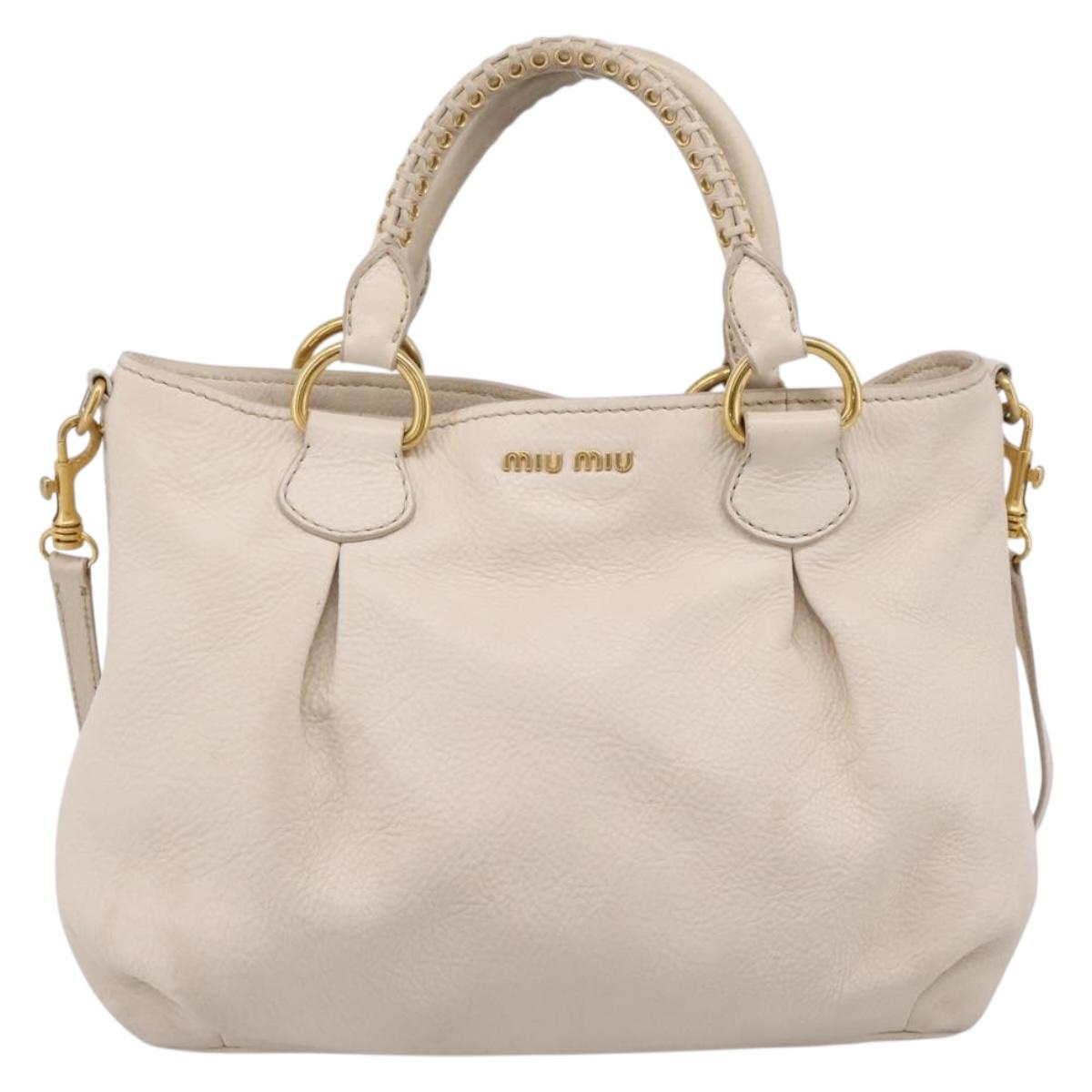 Miu Miu Hand Bag Vittero Dino Leather 2way Ivory Gold Auth 201929A