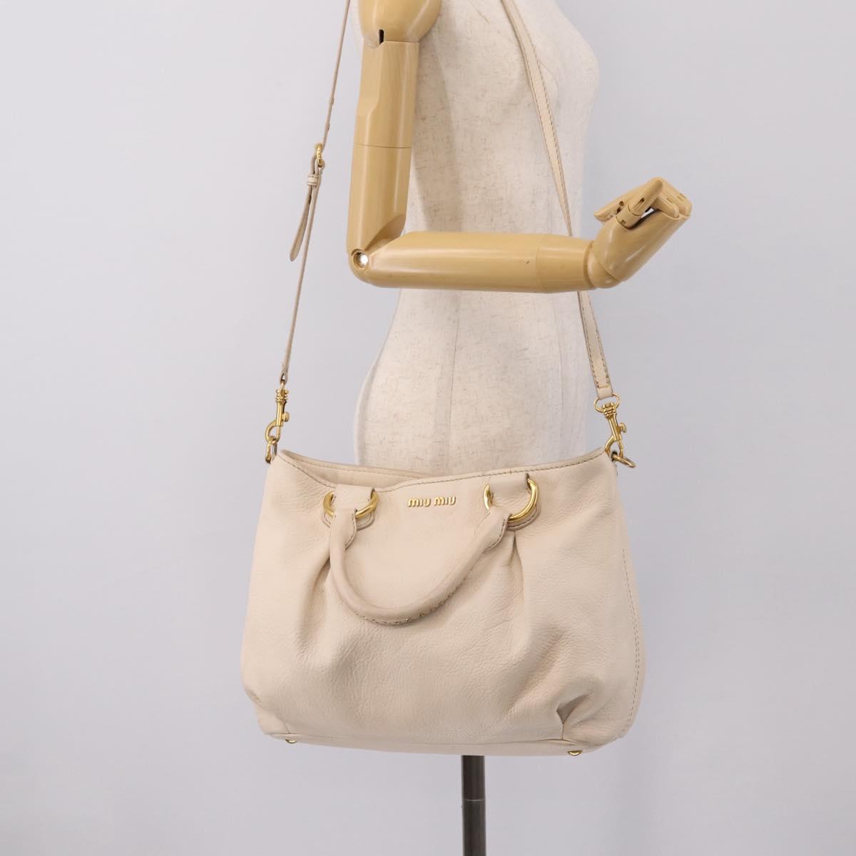 Miu Miu Hand Bag Vittero Dino Leather 2way Ivory Gold Auth 201929A
