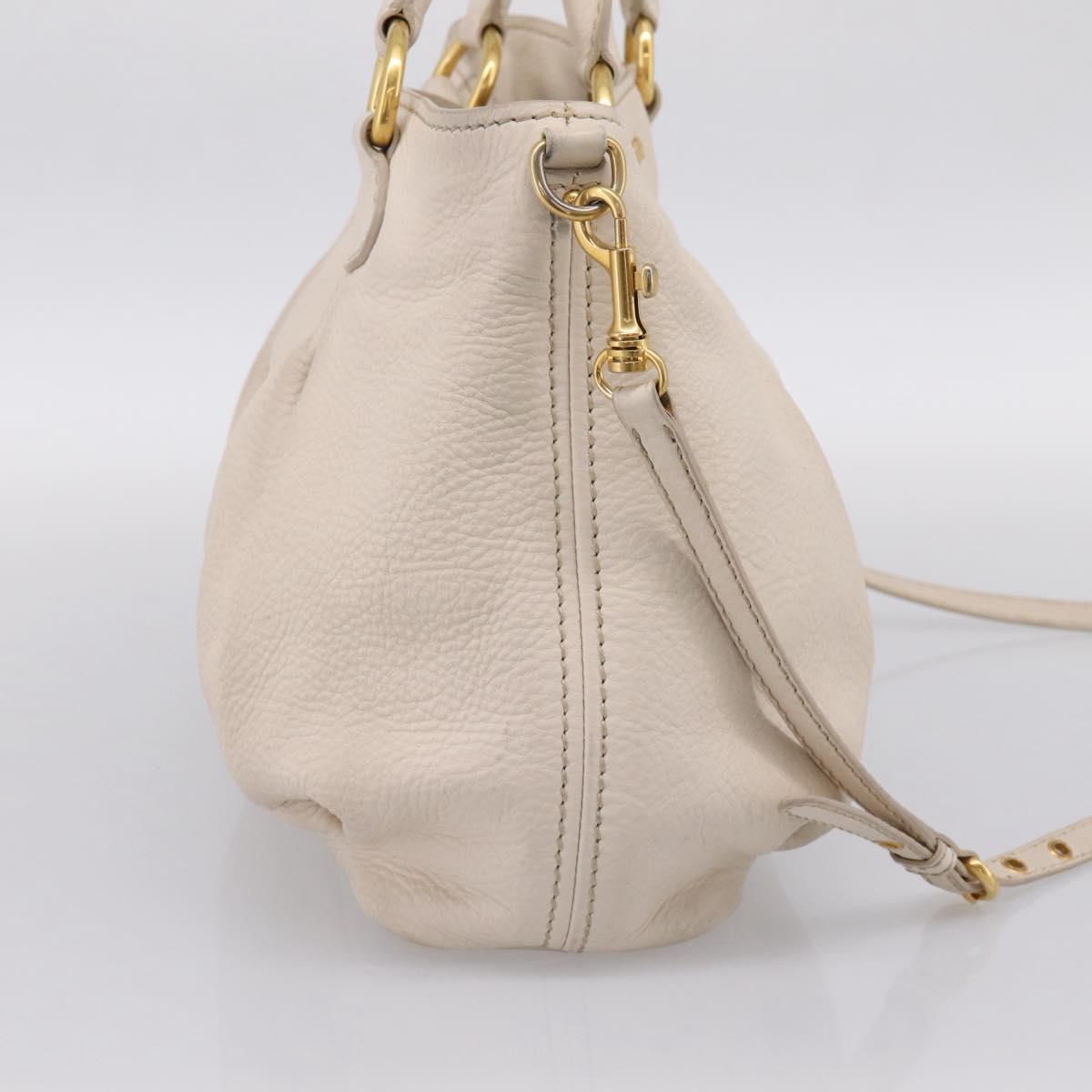 Miu Miu Hand Bag Vittero Dino Leather 2way Ivory Gold Auth 201929A
