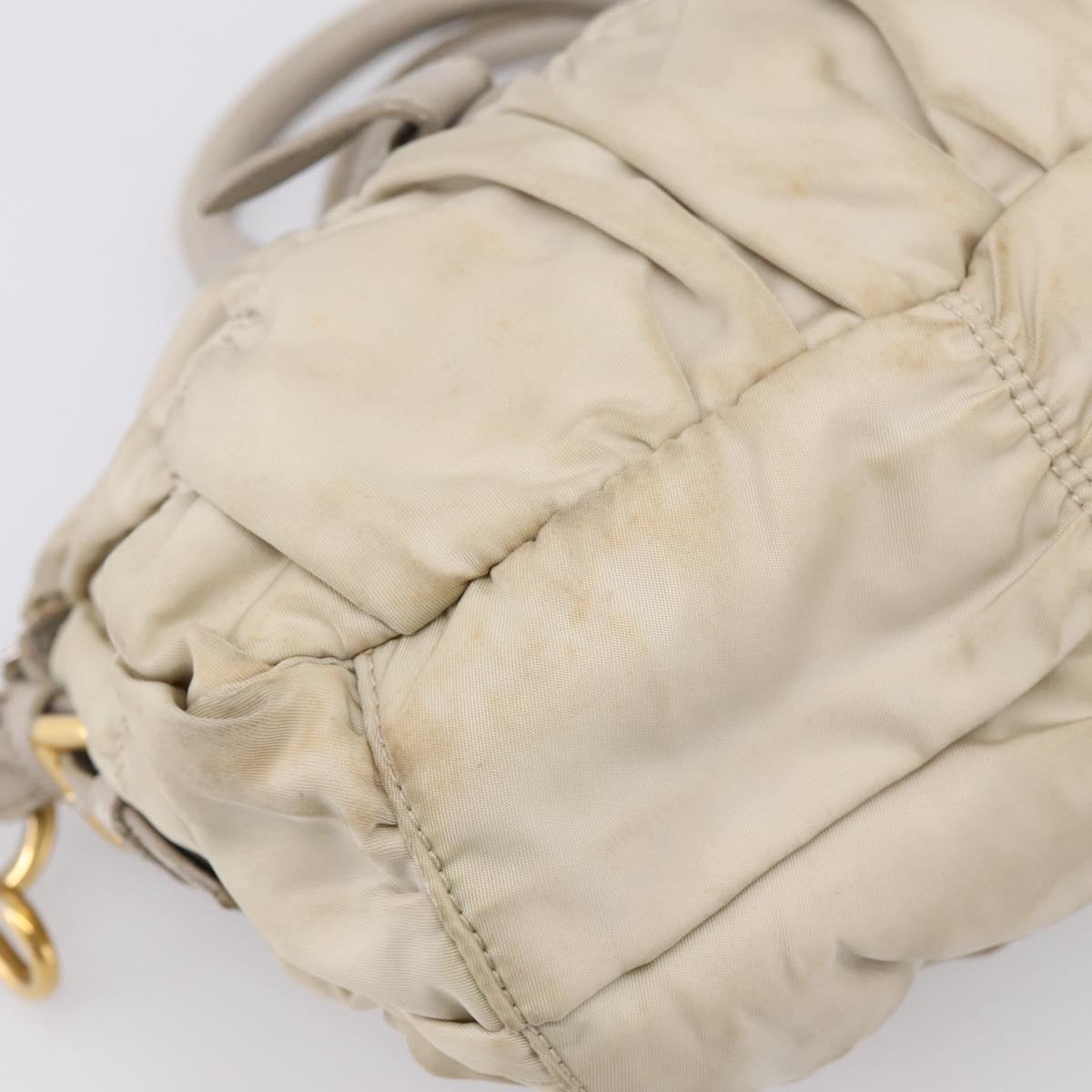 PRADA Gathered Hand Bag Nylon 2way Beige Gold Auth 201930