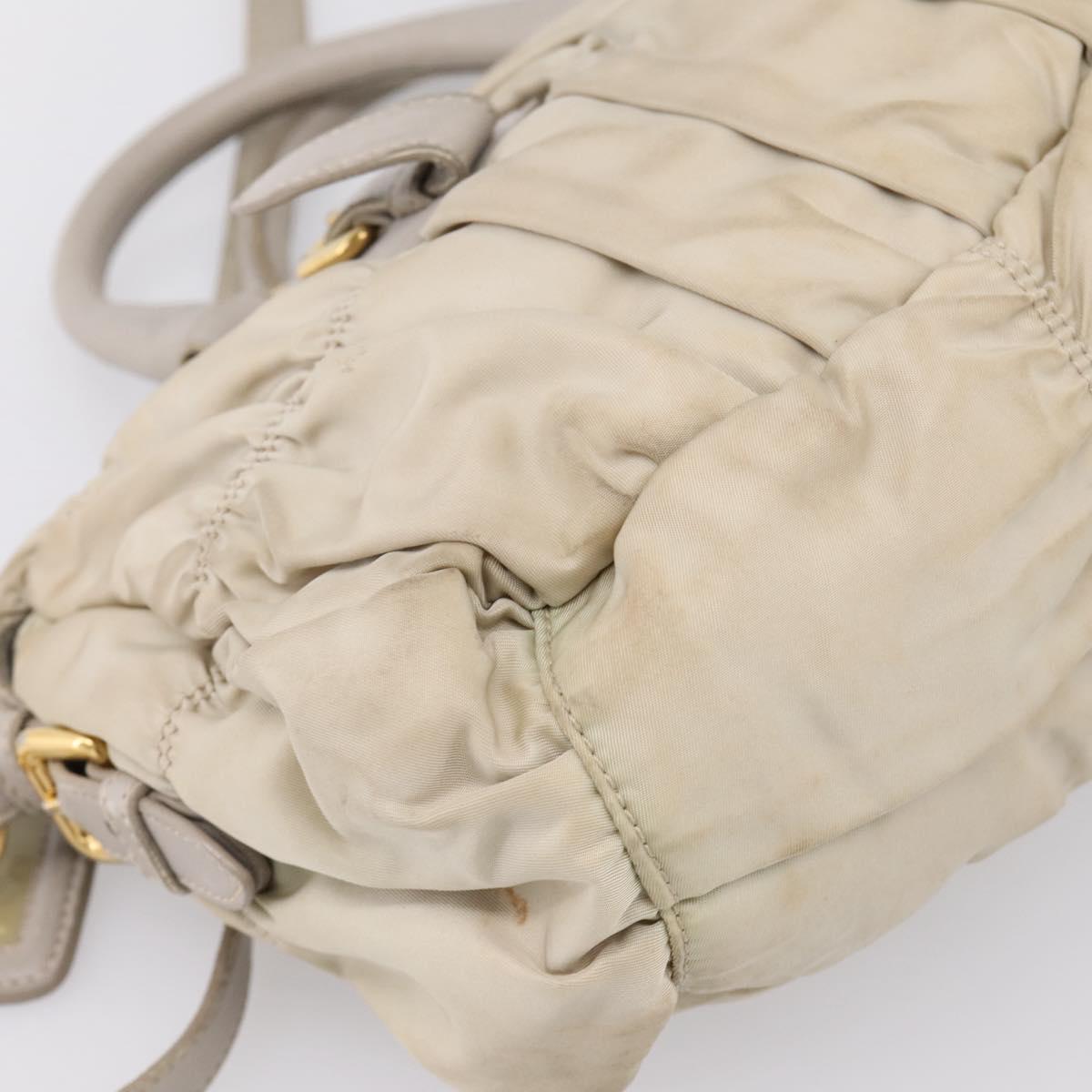 PRADA Gathered Hand Bag Nylon 2way Beige Gold Auth 201930