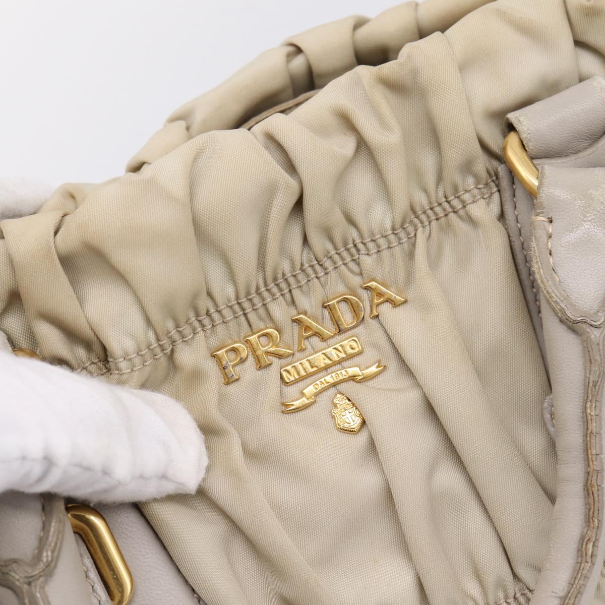 PRADA Gathered Hand Bag Nylon 2way Beige Gold Auth 201930