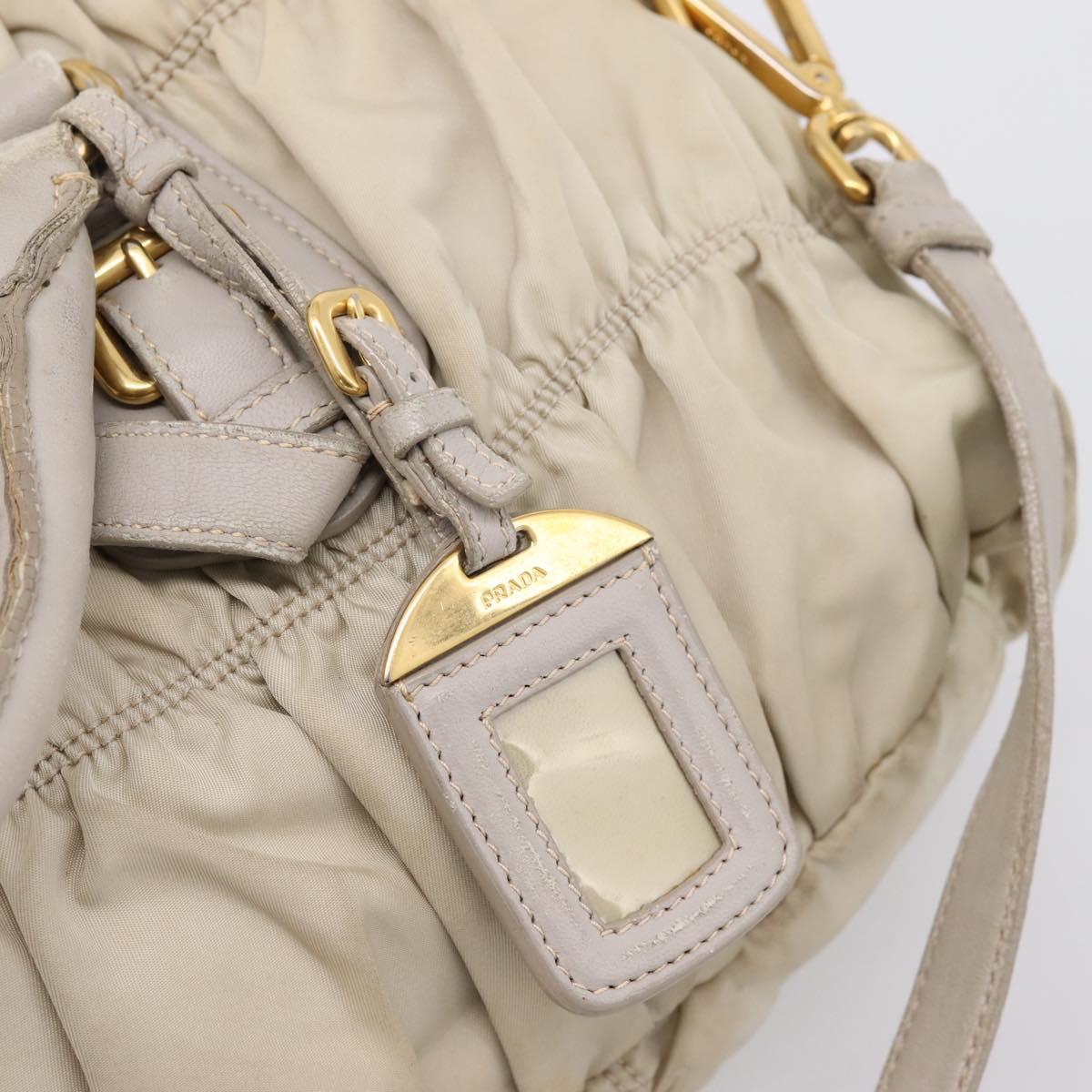 PRADA Gathered Hand Bag Nylon 2way Beige Gold Auth 201930