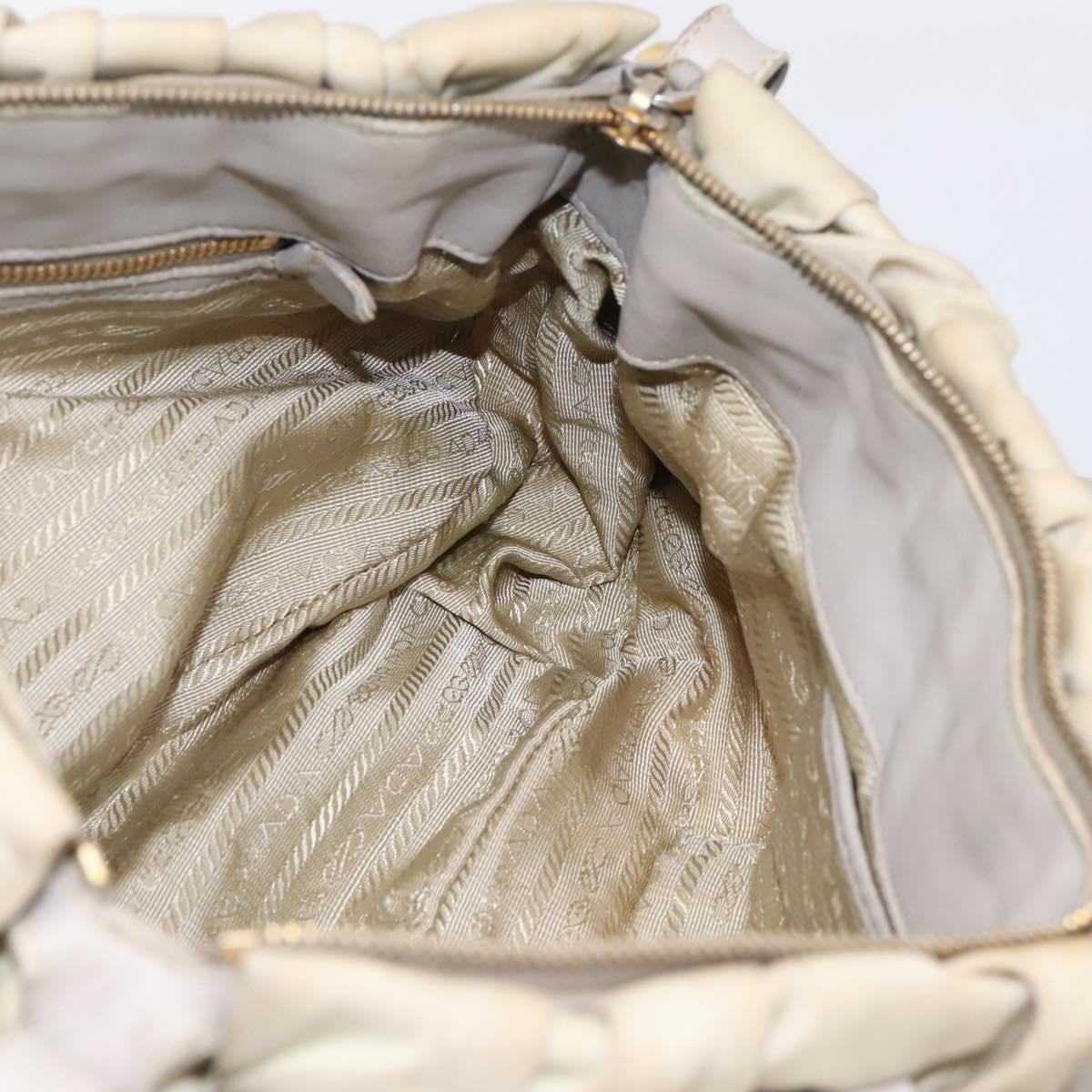 PRADA Gathered Hand Bag Nylon 2way Beige Gold Auth 201930
