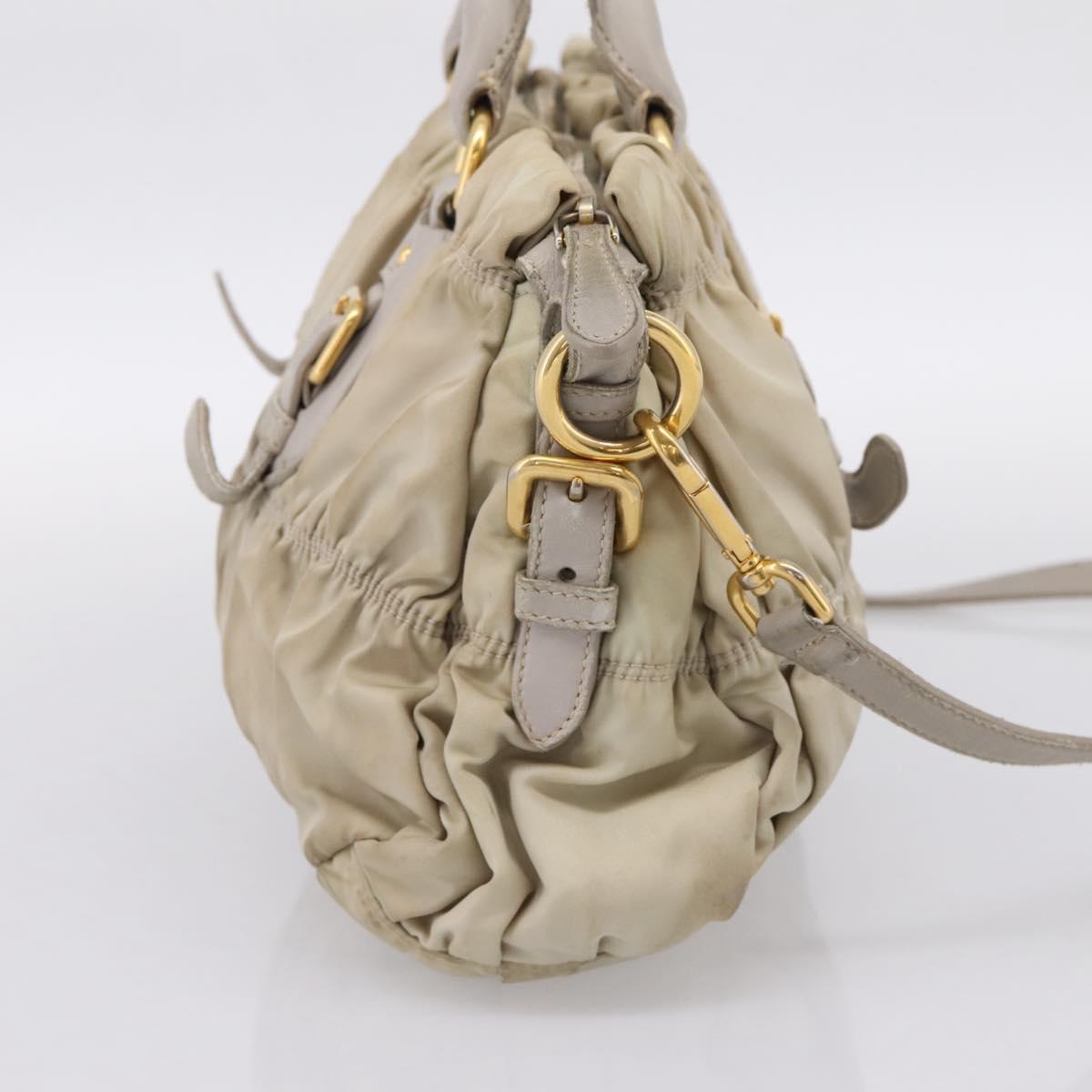 PRADA Gathered Hand Bag Nylon 2way Beige Gold Auth 201930