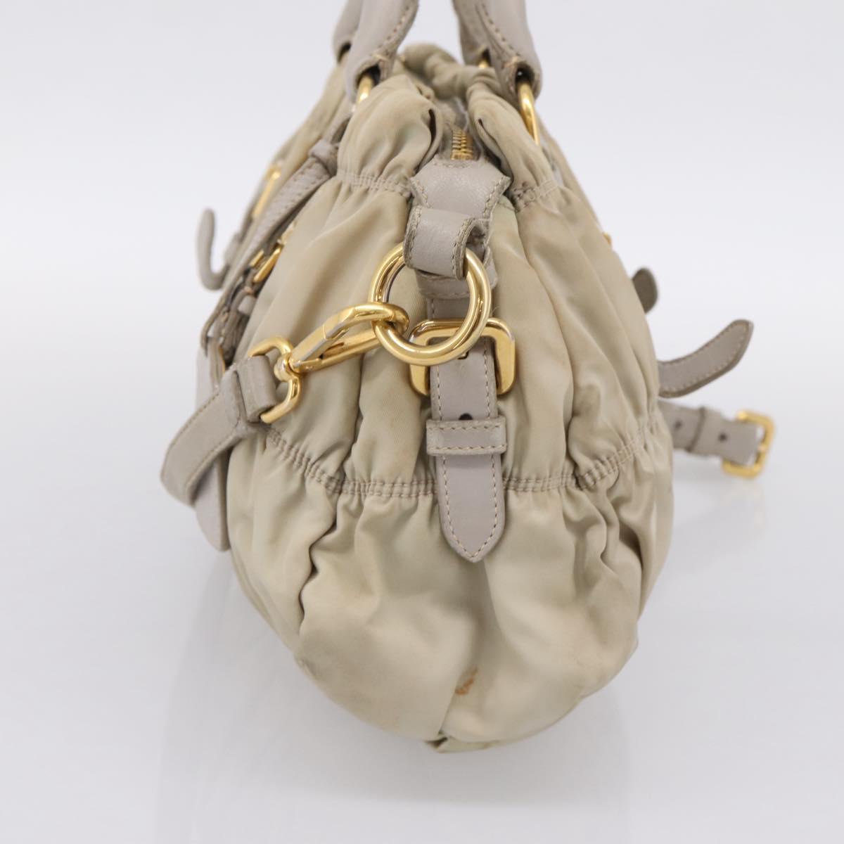 PRADA Gathered Hand Bag Nylon 2way Beige Gold Auth 201930