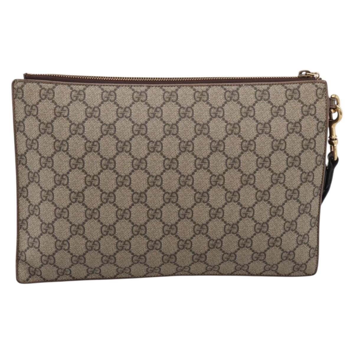 GUCCI GG Supreme Courier Clutch Bag PVC Beige 473915 Auth 201932A