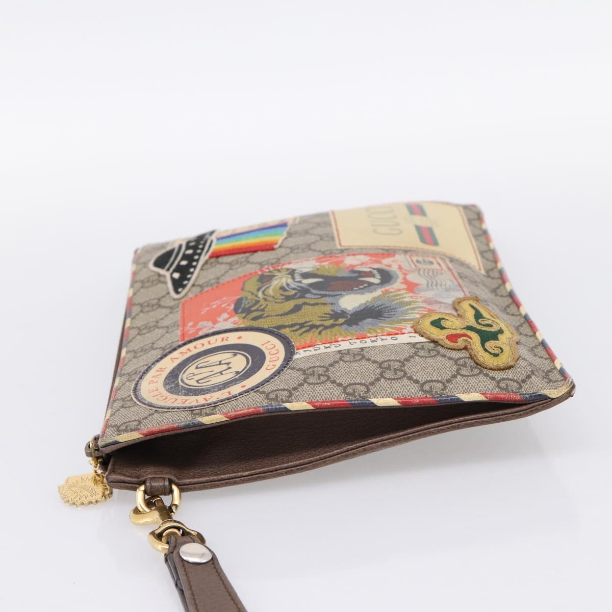 GUCCI GG Supreme Courier Clutch Bag PVC Beige 473915 Auth 201932A