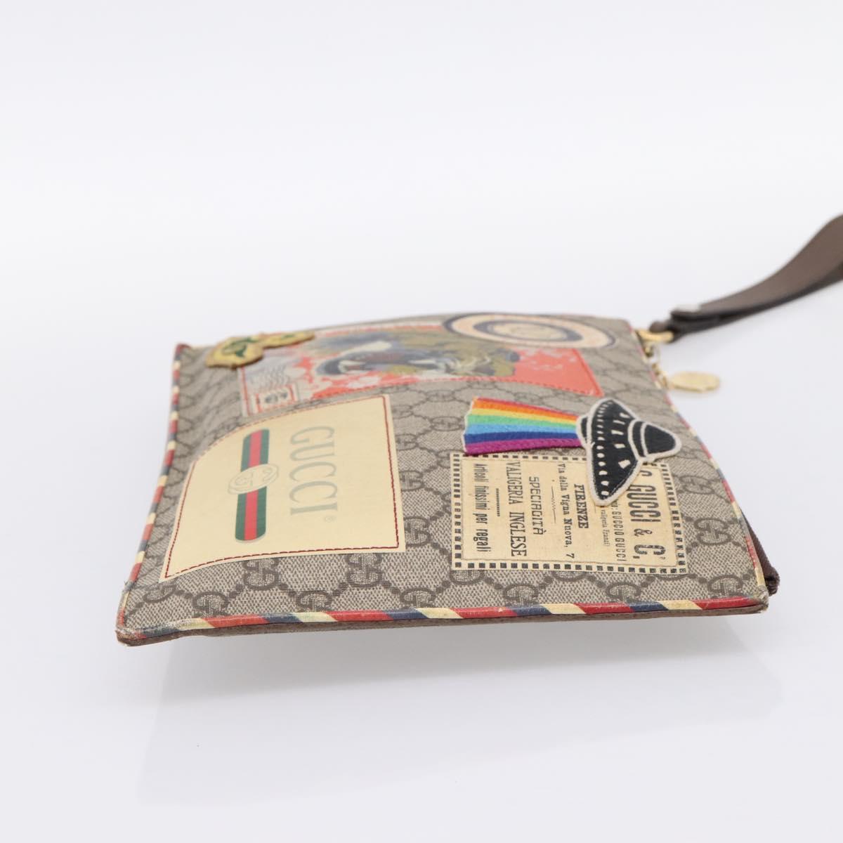 GUCCI GG Supreme Courier Clutch Bag PVC Beige 473915 Auth 201932A