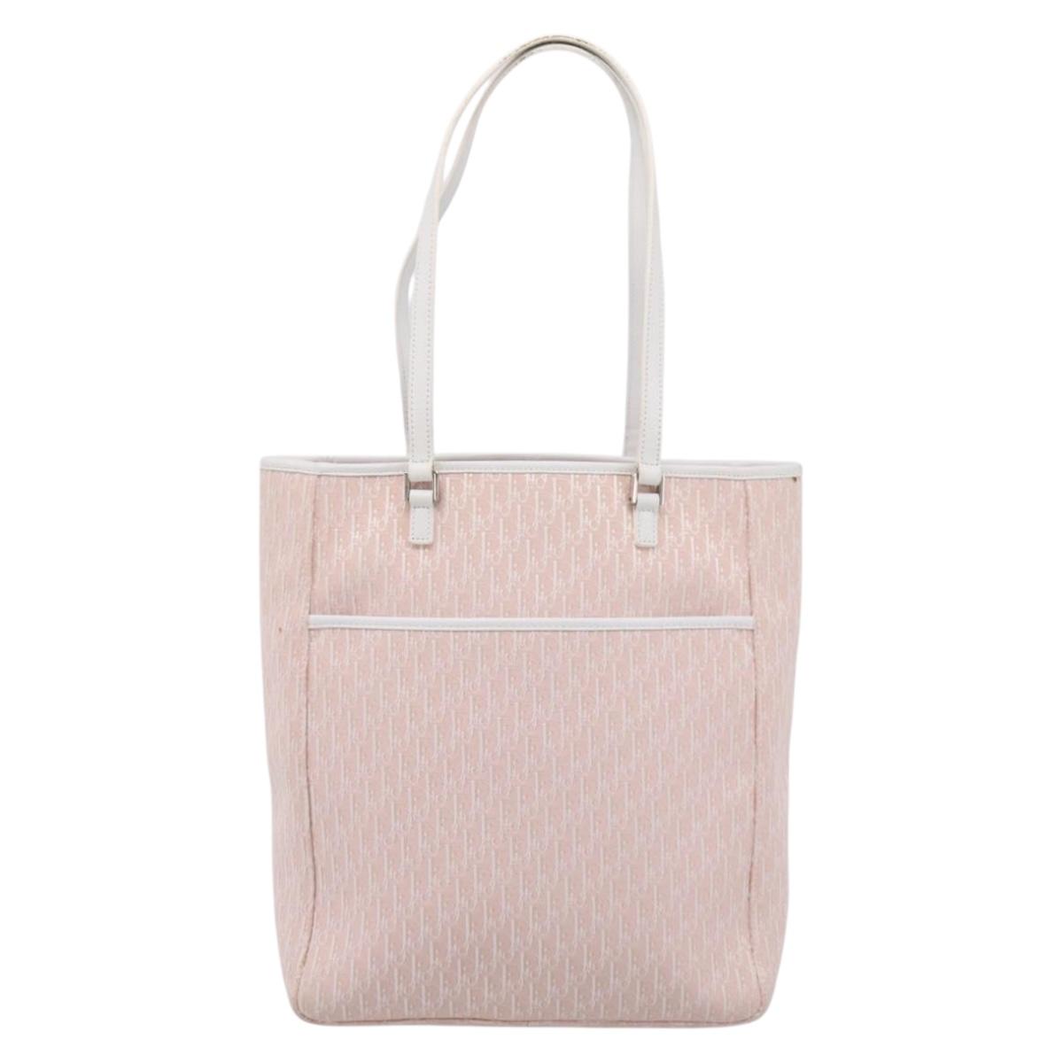 Christian Dior Trotter Canvas Tote Bag Pink Silver Auth 201935A