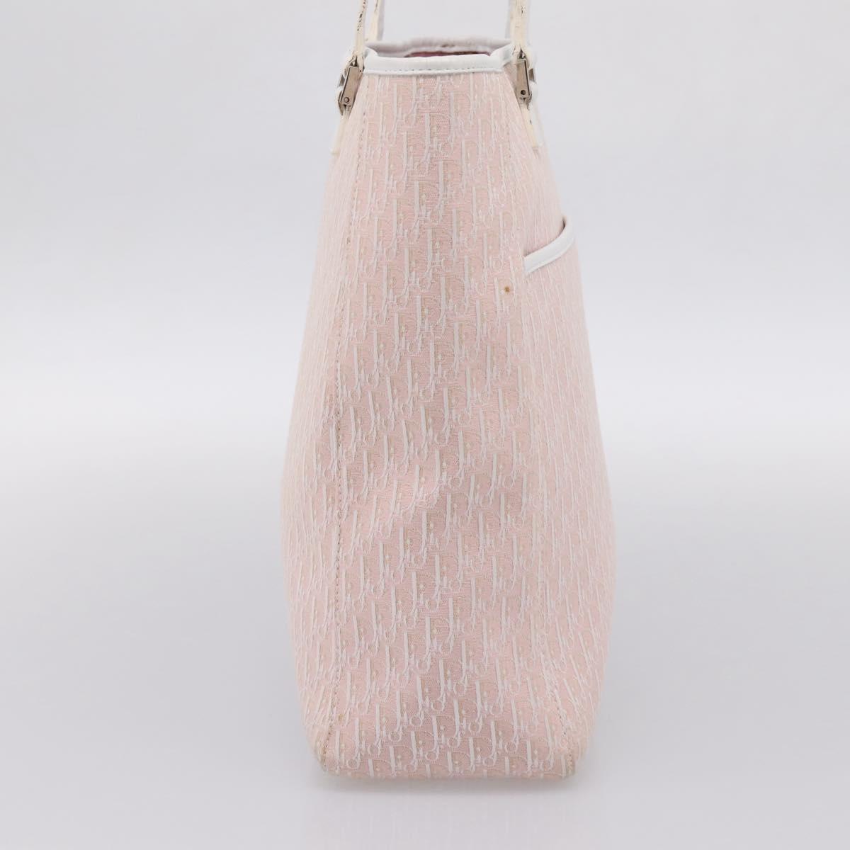 Christian Dior Trotter Canvas Tote Bag Pink Silver Auth 201935A