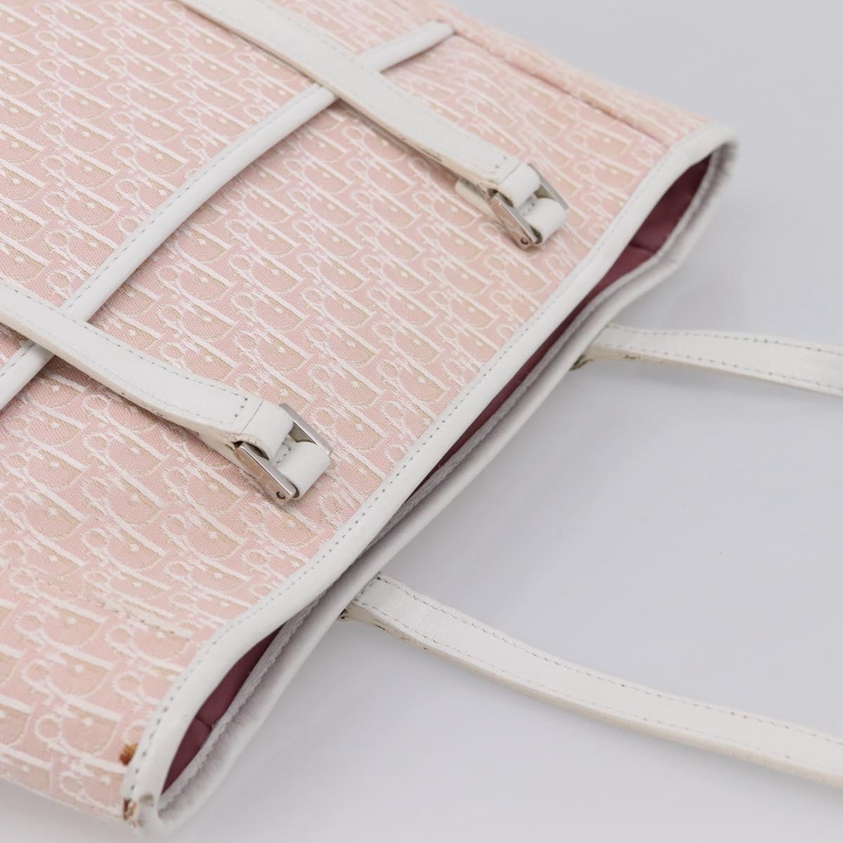 Christian Dior Trotter Canvas Tote Bag Pink Silver Auth 201935A