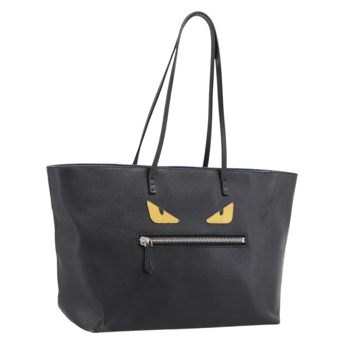 FENDI Monster Tote Bag Leather Black Silver Auth 201937