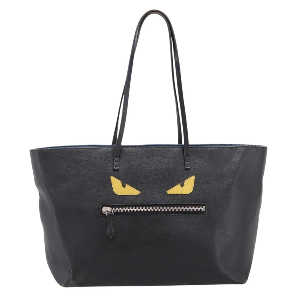 FENDI Monster Tote Bag Leather Black Silver Auth 201937