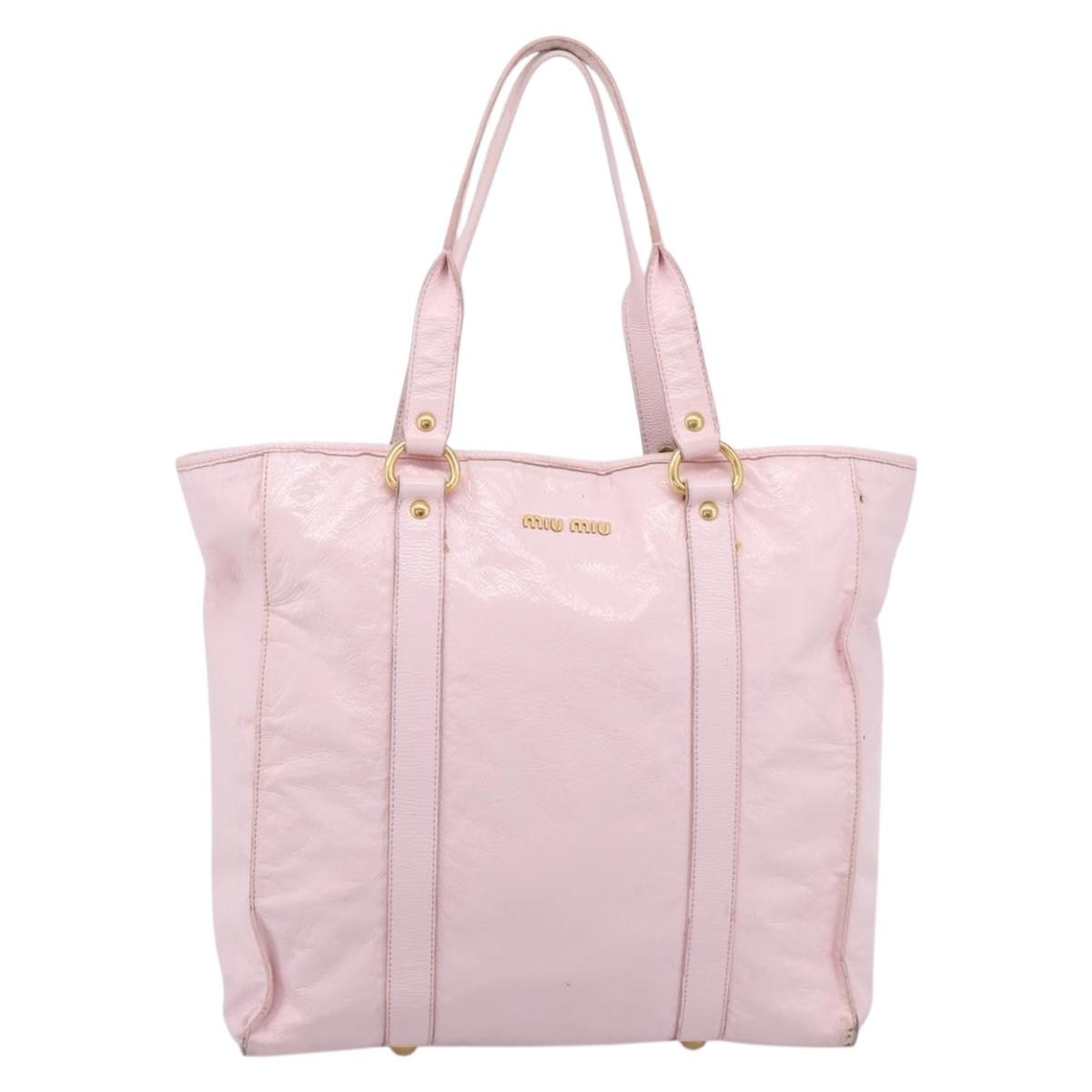 Miu Miu Tote Bag Patent leather Pink Gold Auth 201938