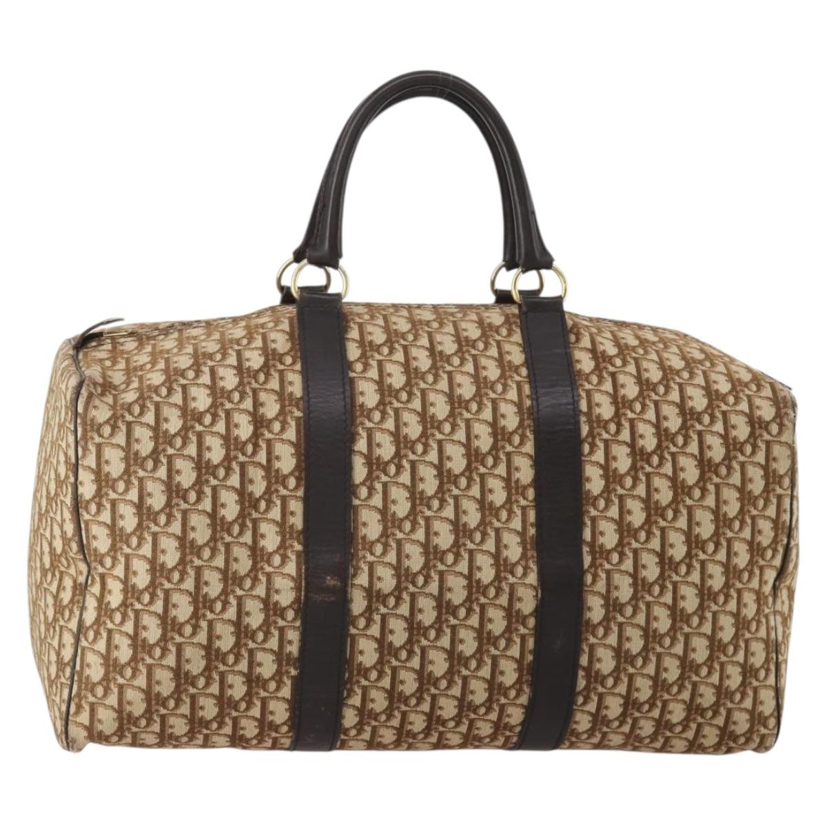 Christian Dior Trotter Canvas Boston Bag Brown Gold Auth 201940