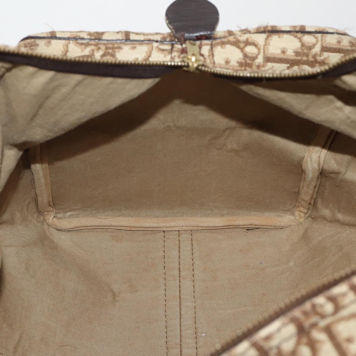 Christian Dior Trotter Canvas Boston Bag Brown Gold Auth 201940