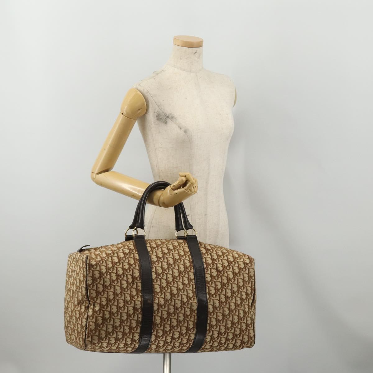 Christian Dior Trotter Canvas Boston Bag Brown Gold Auth 201940