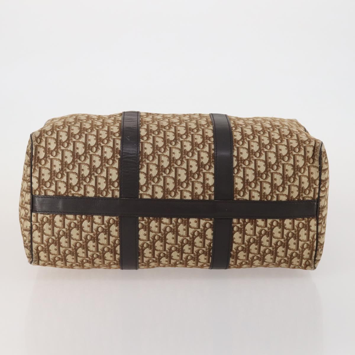 Christian Dior Trotter Canvas Boston Bag Brown Gold Auth 201940