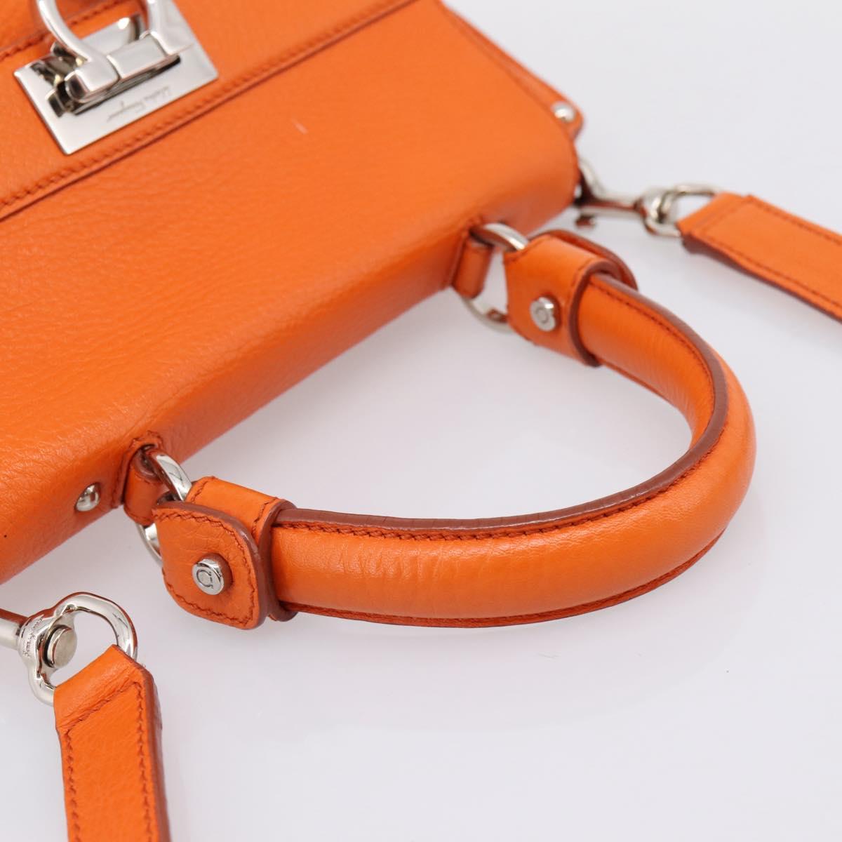 Salvatore Ferragamo Sofia Gancini Bag Leather 2way Orange Silver Auth 201941A