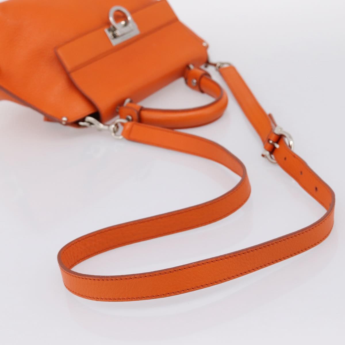 Salvatore Ferragamo Sofia Gancini Bag Leather 2way Orange Silver Auth 201941A