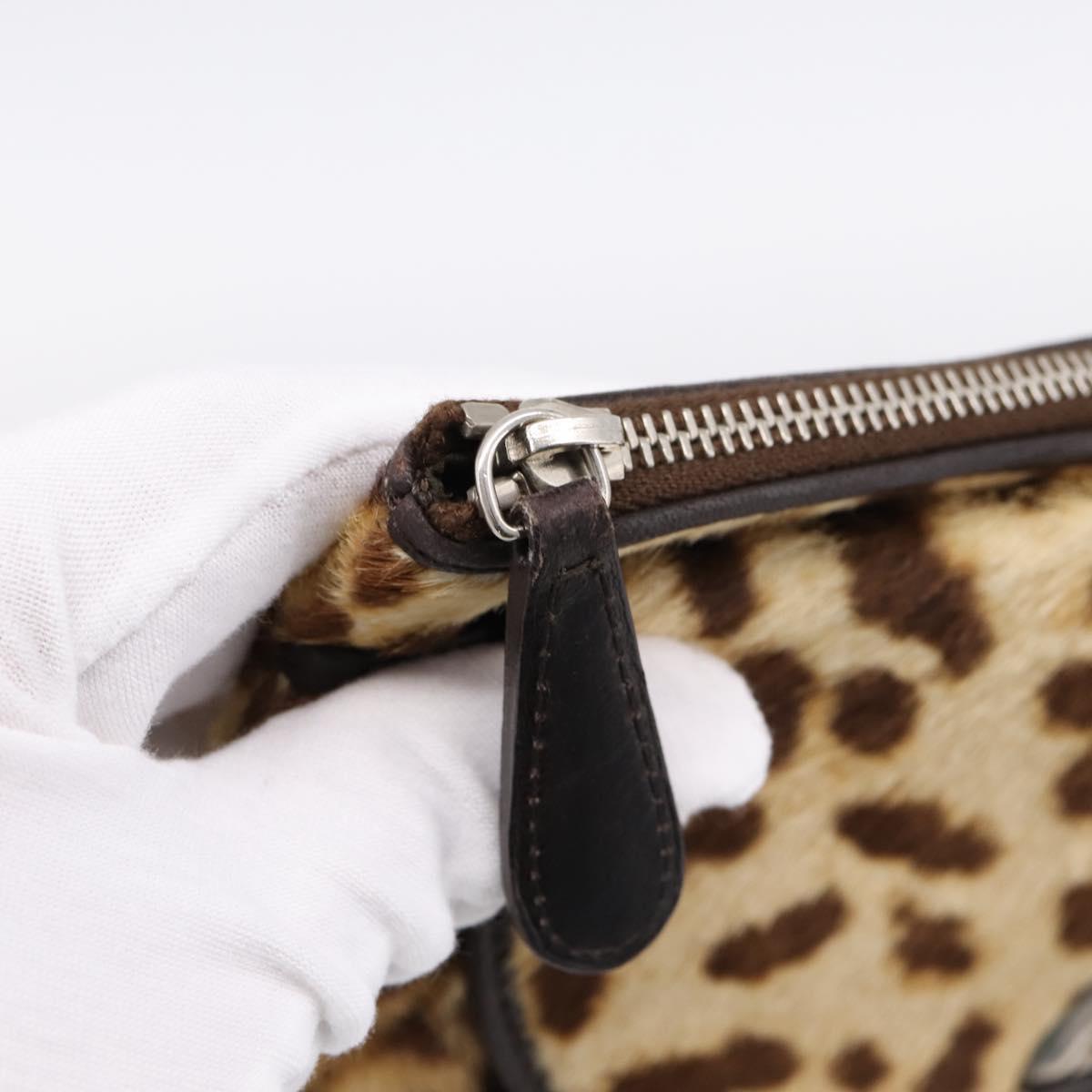 Christian Dior Clutch Bag Harako leather Brown Silver Auth 201942A