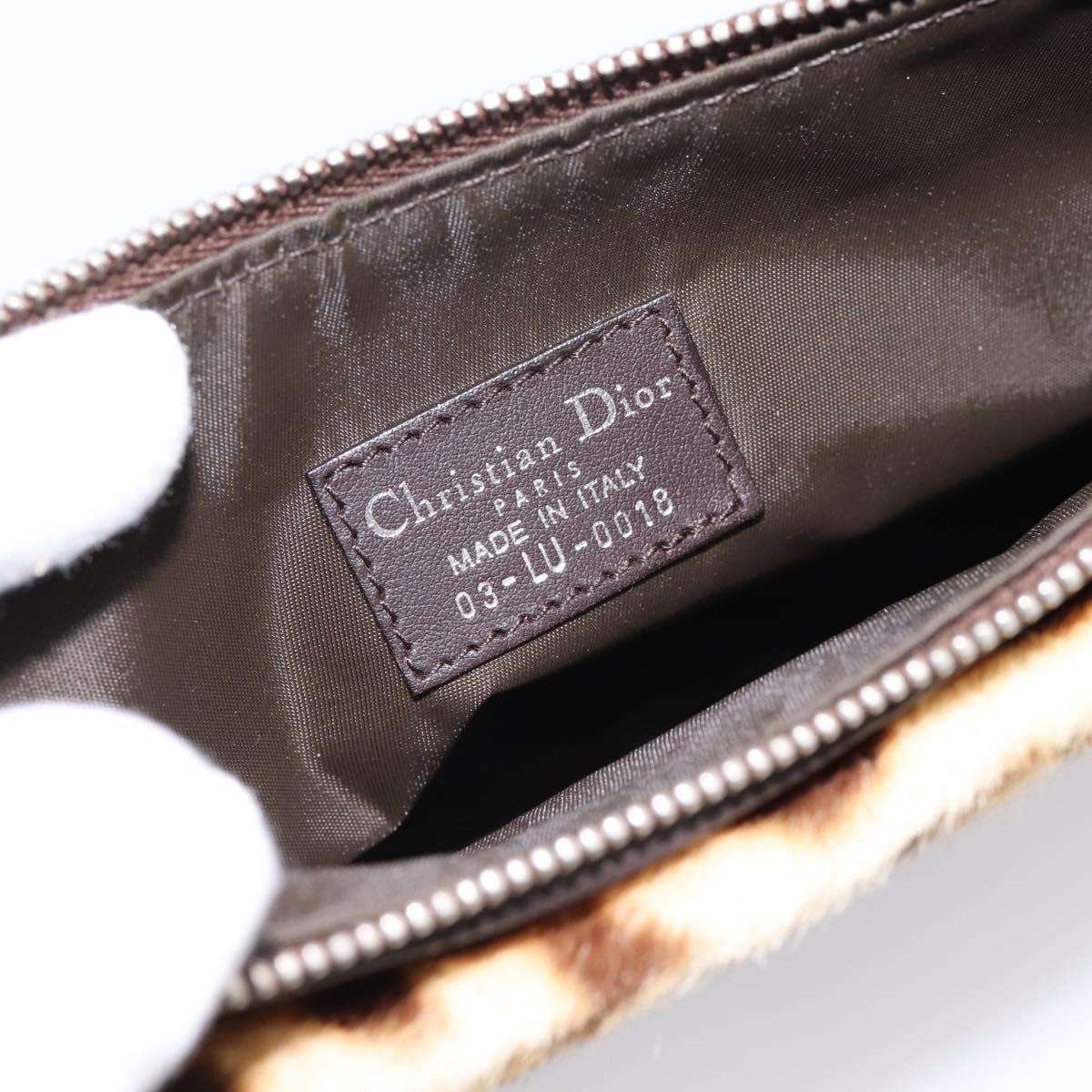 Christian Dior Clutch Bag Harako leather Brown Silver Auth 201942A