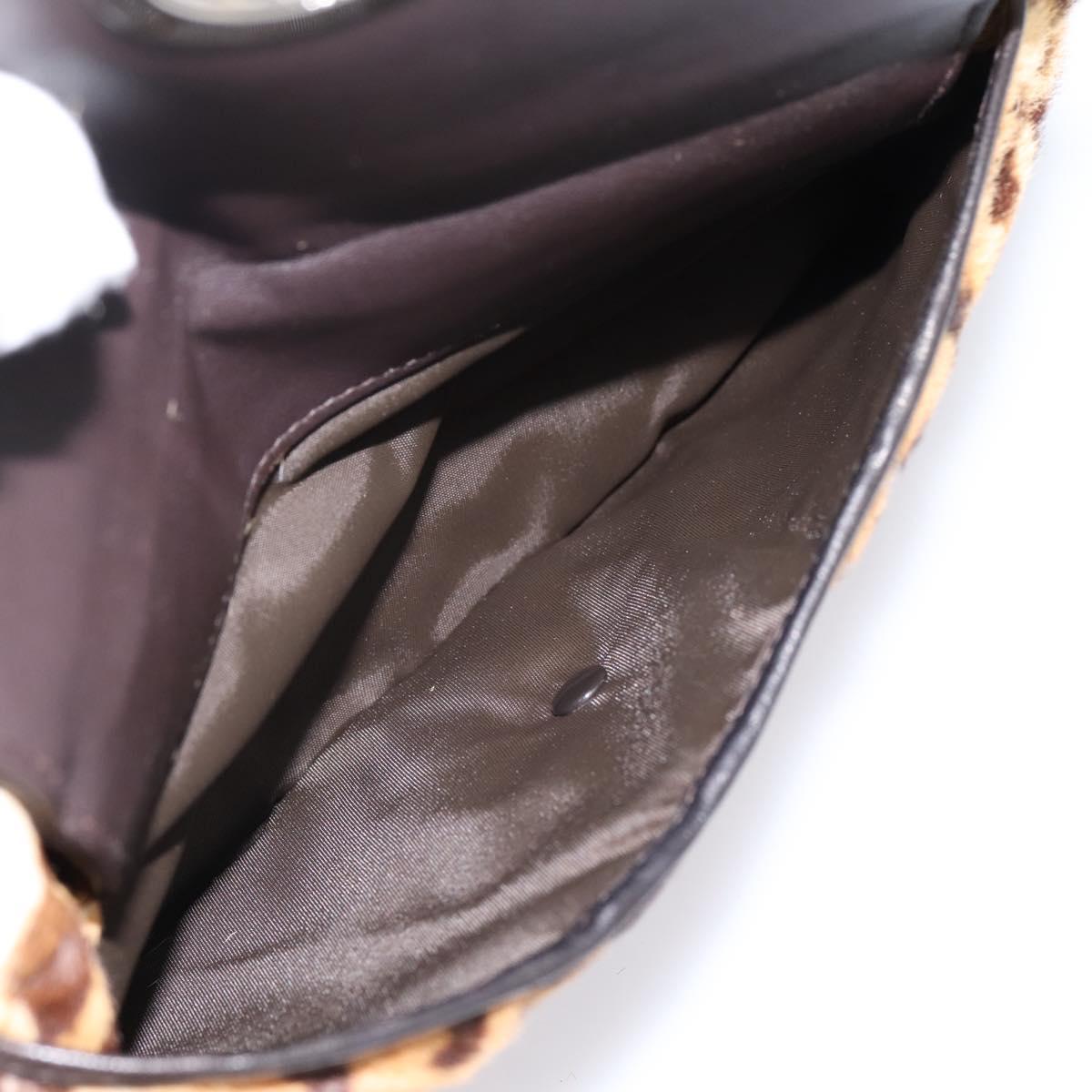 Christian Dior Clutch Bag Harako leather Brown Silver Auth 201942A