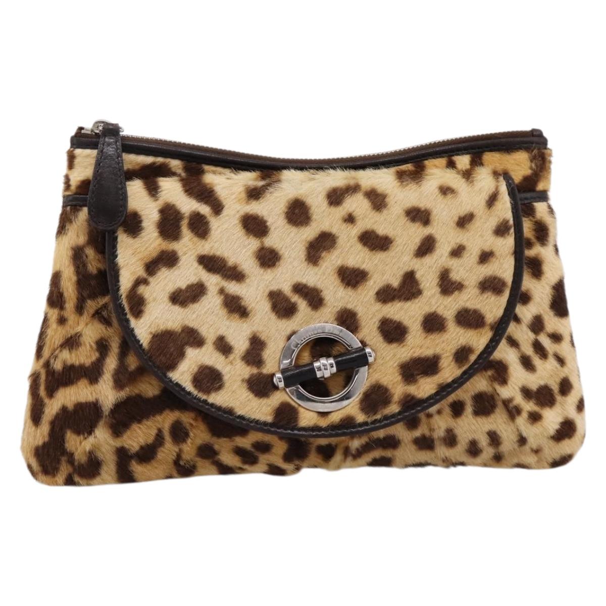 Christian Dior Clutch Bag Harako leather Brown Silver Auth 201942A