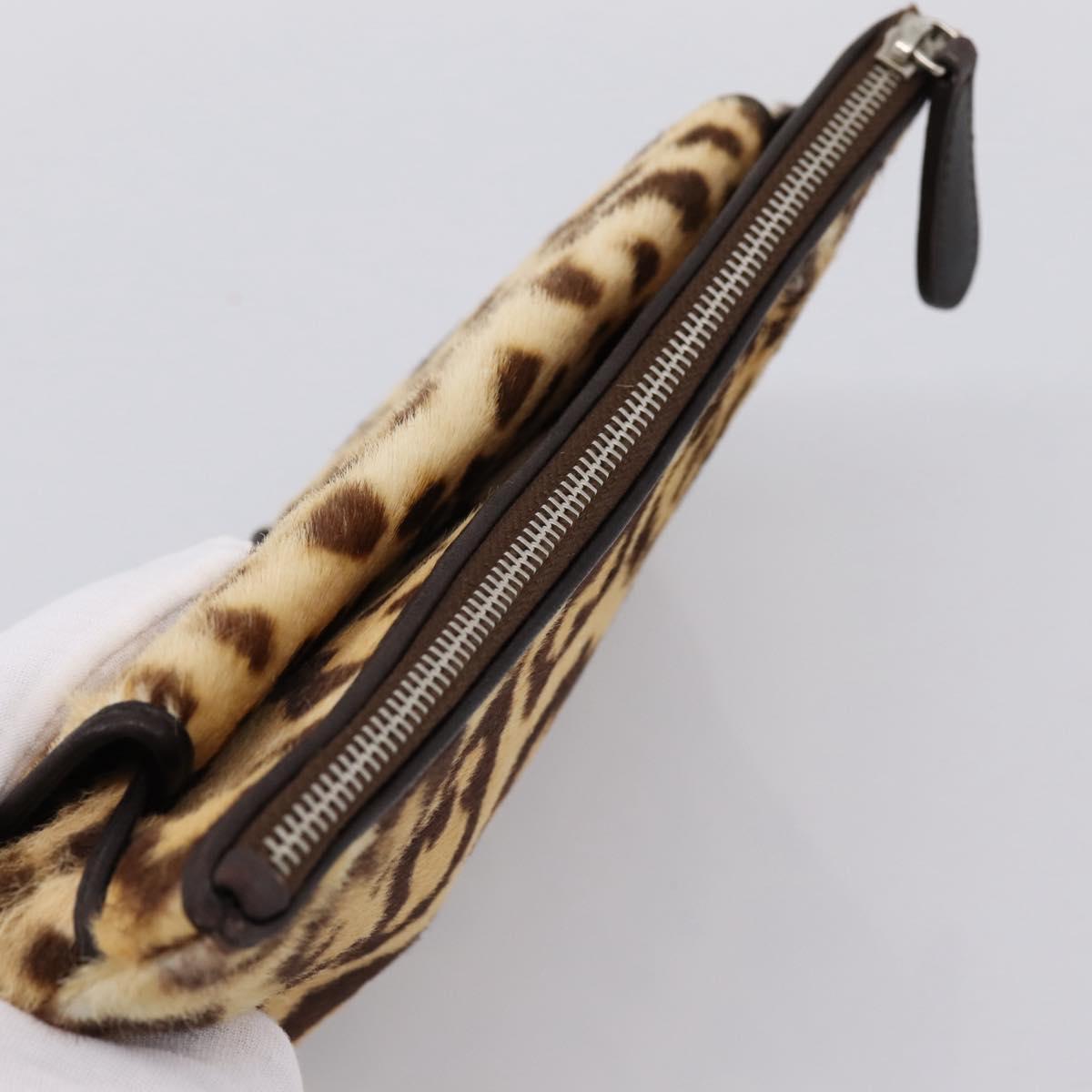 Christian Dior Clutch Bag Harako leather Brown Silver Auth 201942A