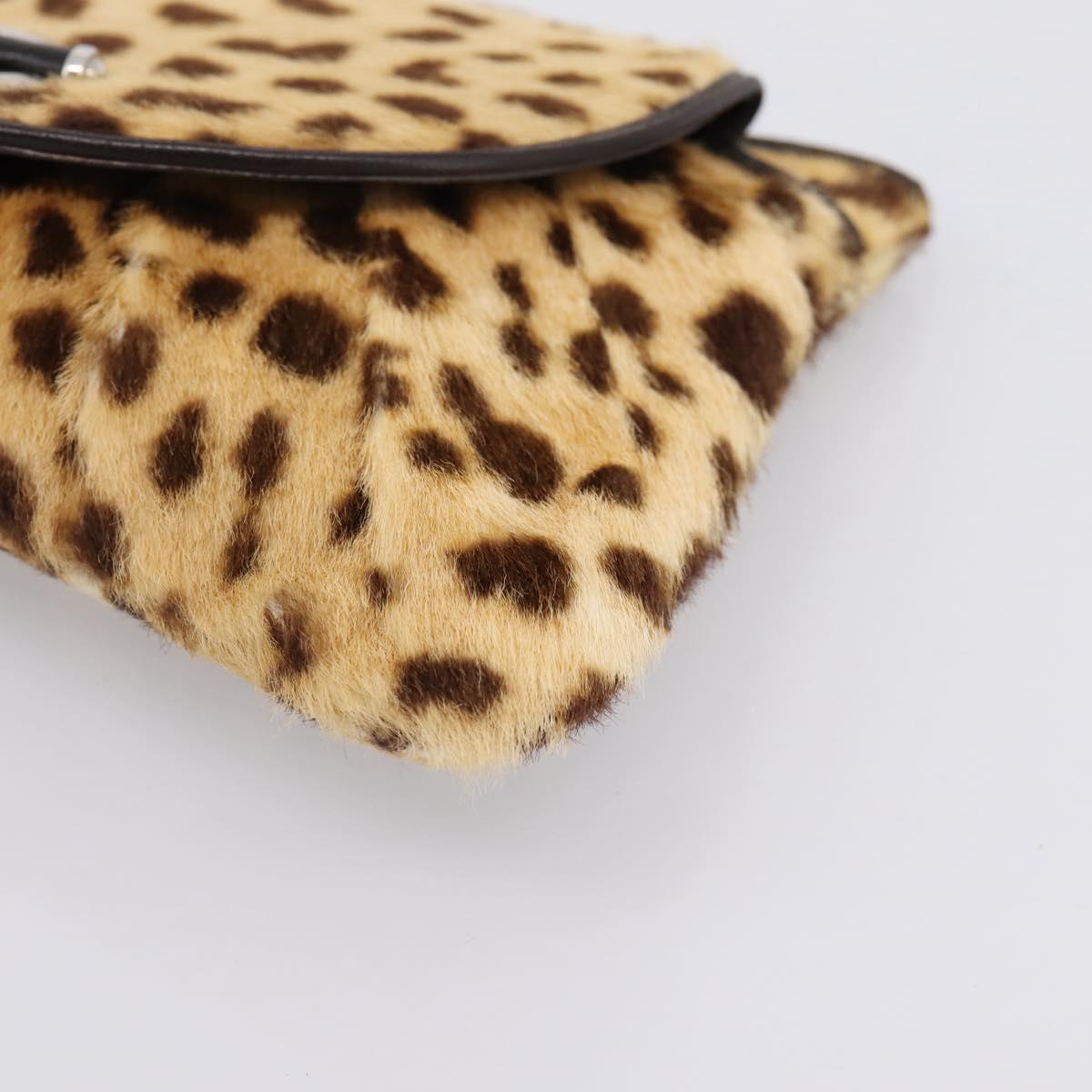 Christian Dior Clutch Bag Harako leather Brown Silver Auth 201942A