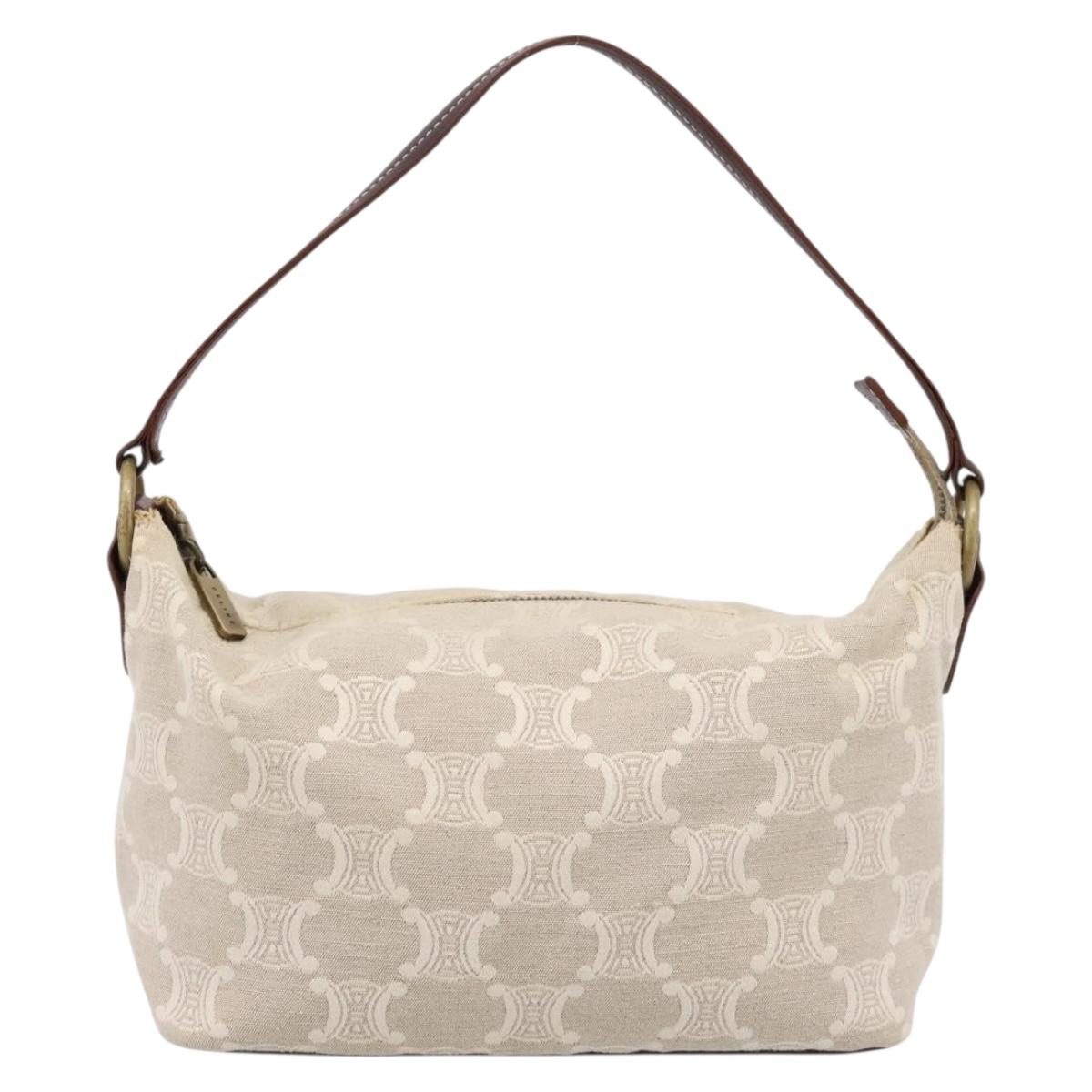 CELINE Macadam Canvas Shoulder Bag Beige Gold Auth 201944