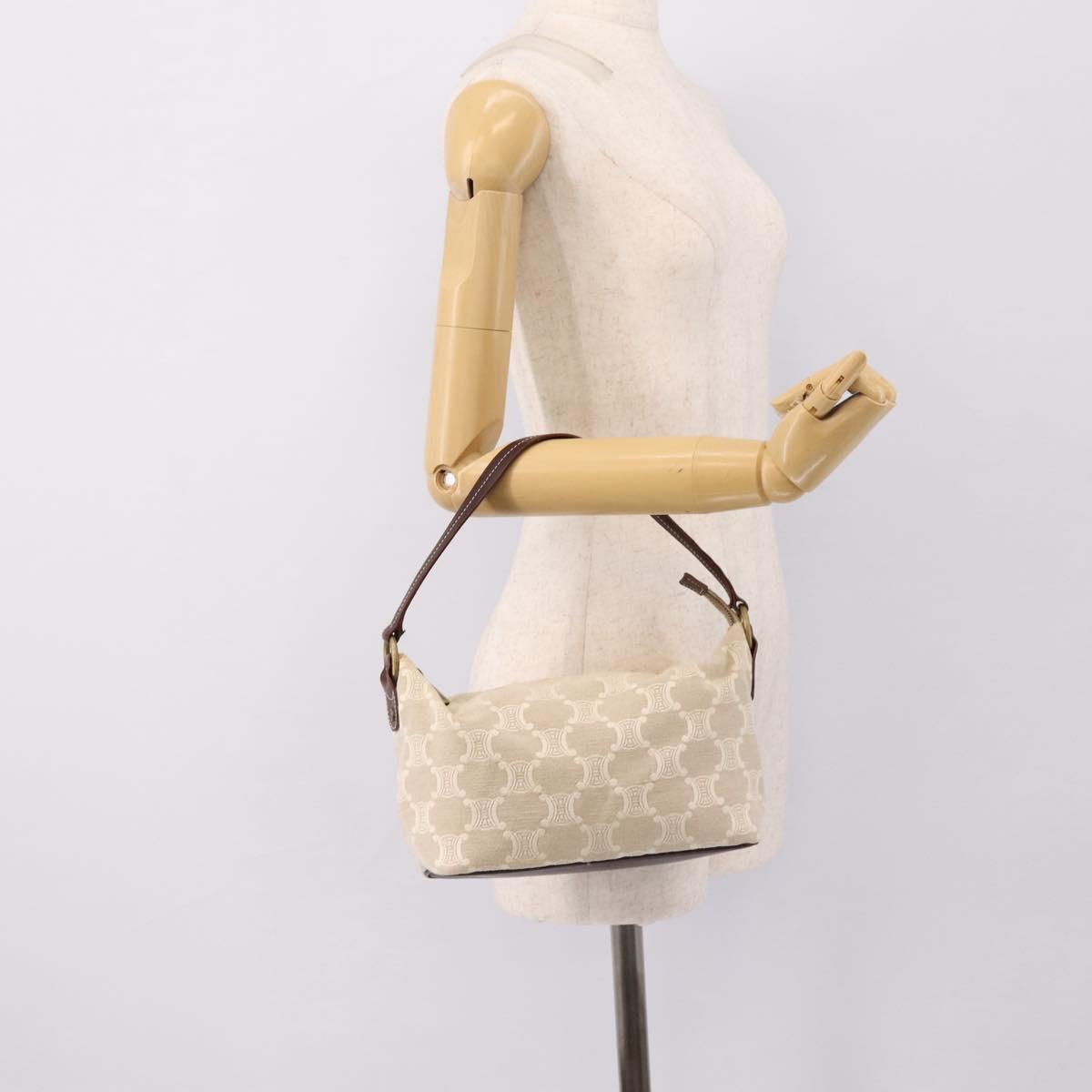 CELINE Macadam Canvas Shoulder Bag Beige Gold Auth 201944