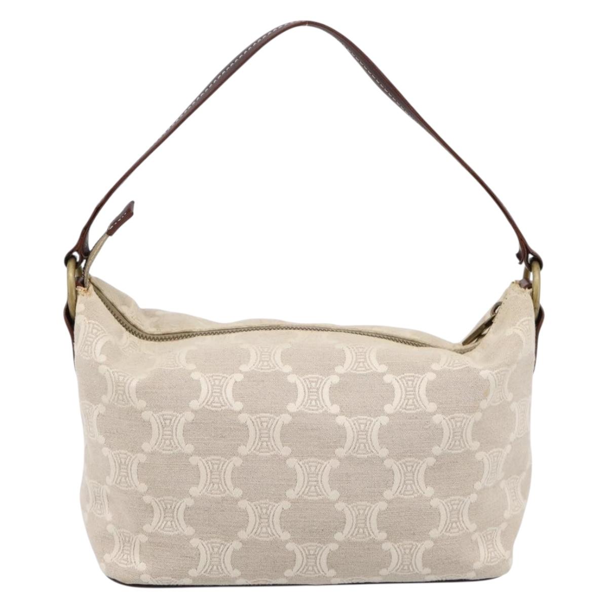 CELINE Macadam Canvas Shoulder Bag Beige Gold Auth 201944