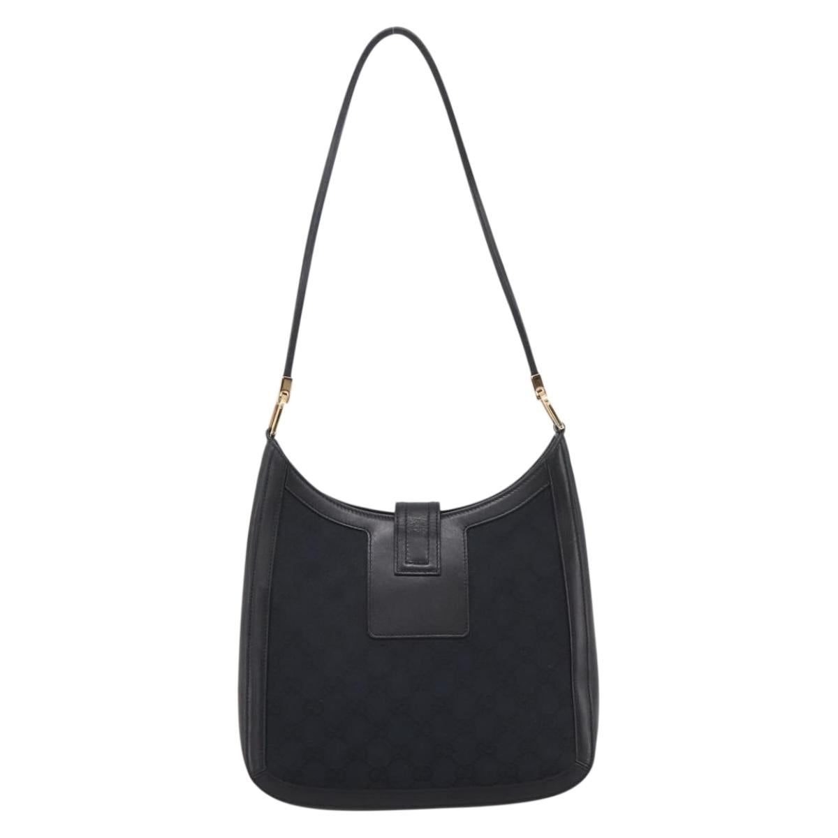GUCCI GG Canvas Shoulder Bag Black Gold 001 4142 Auth 201947A