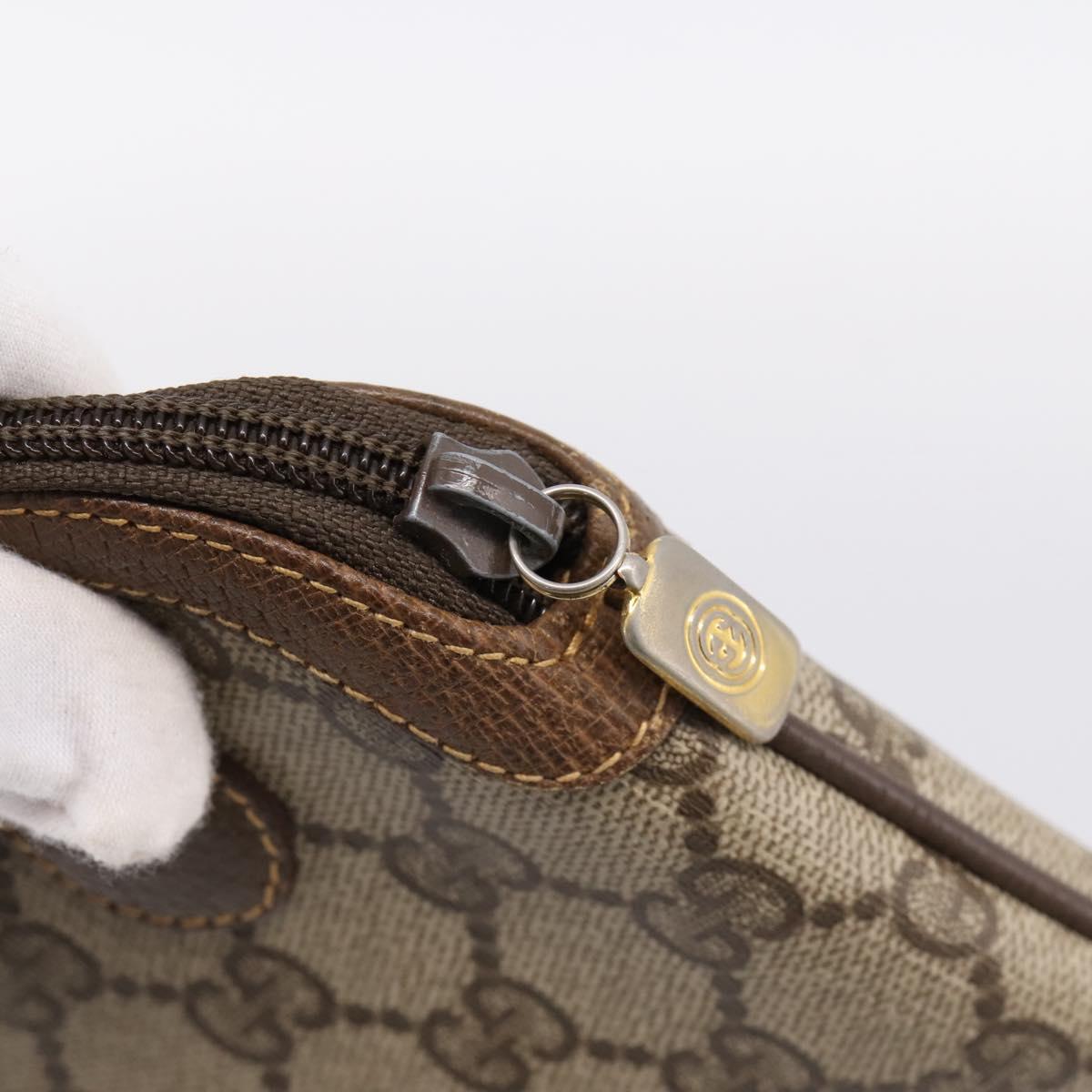 GUCCI GG Supreme Web Sherry Line Bag PVC Beige Gold 904 02 047 Auth 201950