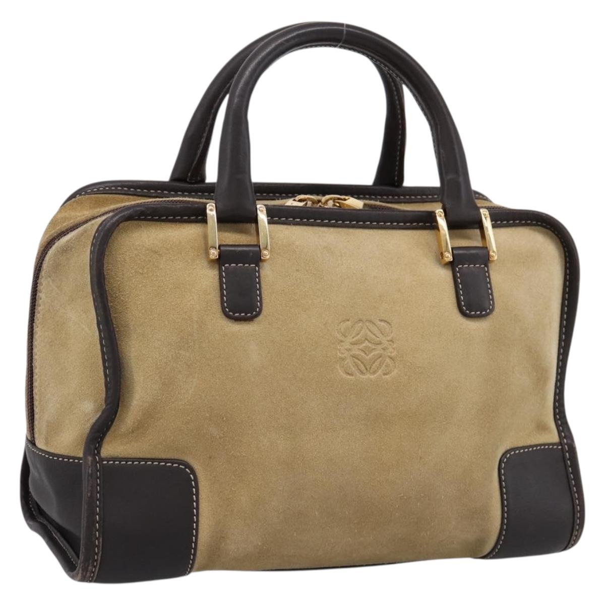 LOEWE Amazona 28 Hand Bag Suede Beige Gold Auth 201951