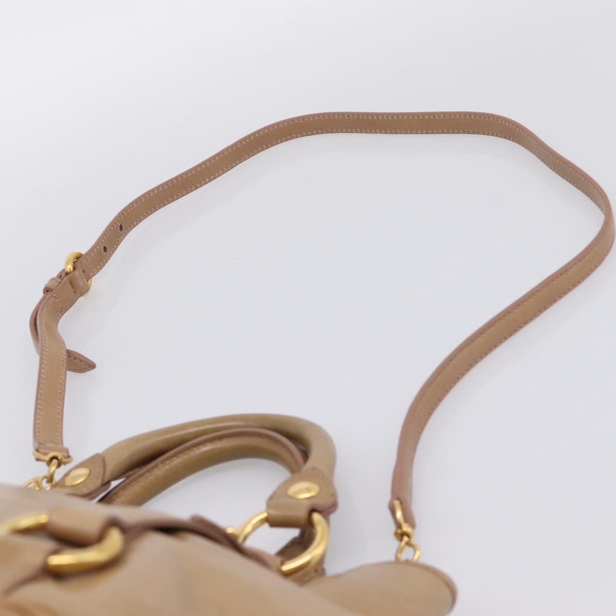 Miu Miu Hand Bag Vittero Dino Leather 2way Beige Gold Auth 201952A