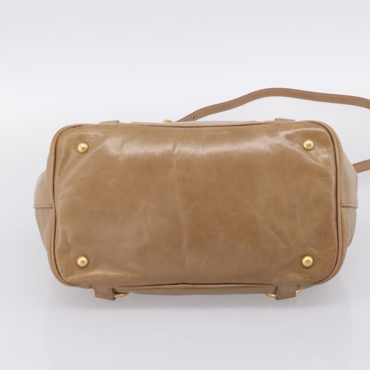 Miu Miu Hand Bag Vittero Dino Leather 2way Beige Gold Auth 201952A